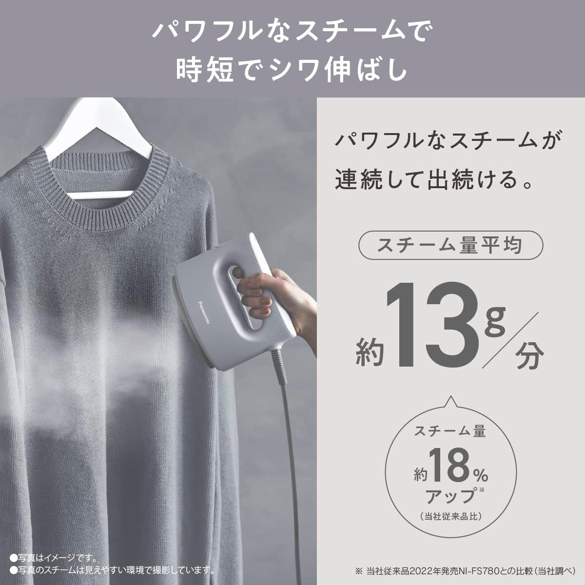 パナソニック 360°パワフルスチーム衣類スチーマー コンパクトタイプ 2WAY脱臭除菌クリーム