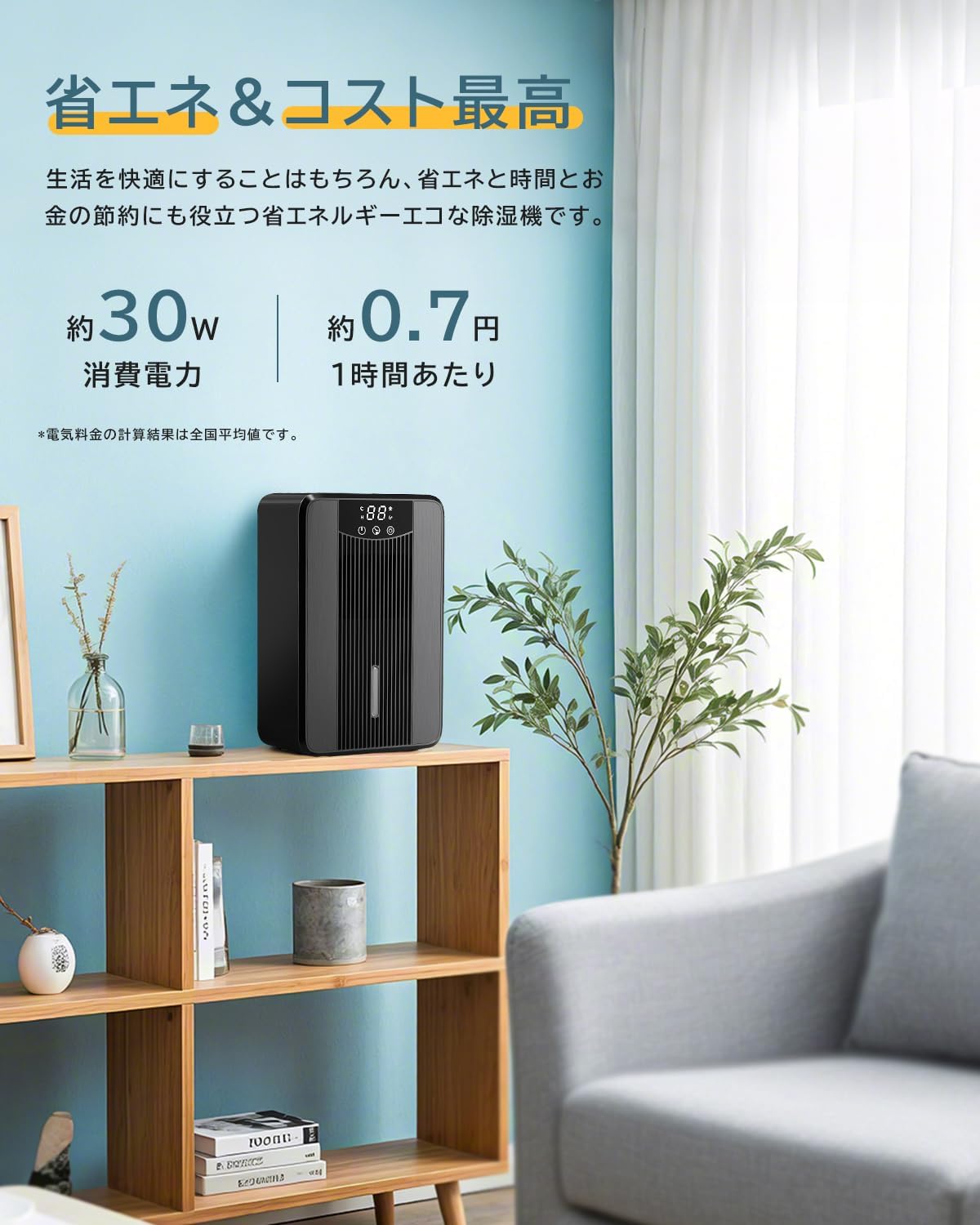 省エネコンパクト除湿機 1000ml 大容量 静音 4-24時間タイマー 梅雨対策用