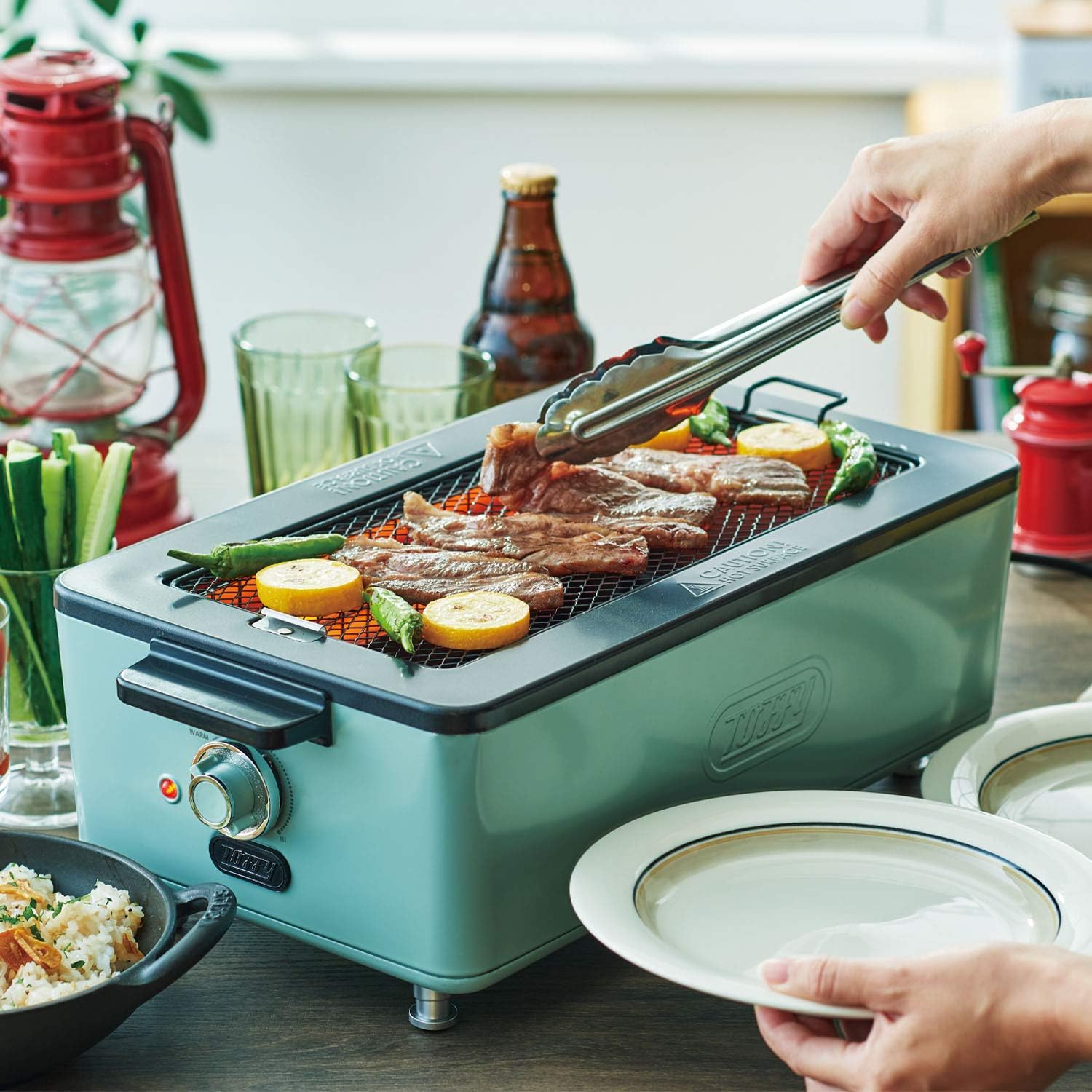 低煙スモークレス焼肉ロースター K-SY1 (ペールアクア) おうちBBQ用 2WAY グリル