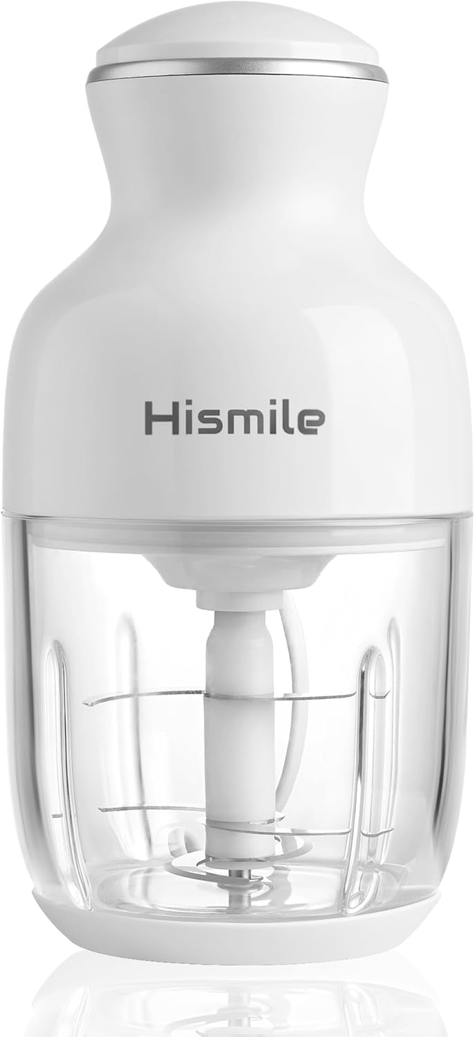 Hismile 350W電動フードプロセッサー 小型軽量500ml ステンレス製カッター 着脱式ガラスカップ