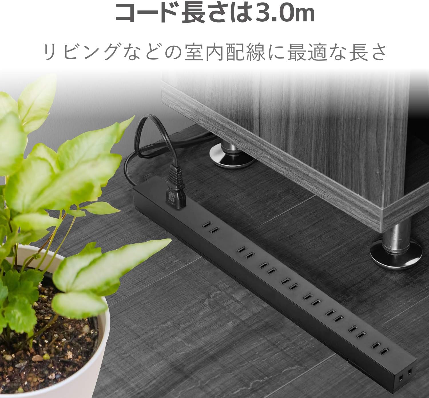 雷ガード付き10個口電源タップ 3m ほこりシャッター ブラック【固定・吊下可能】 ECT-0103BK