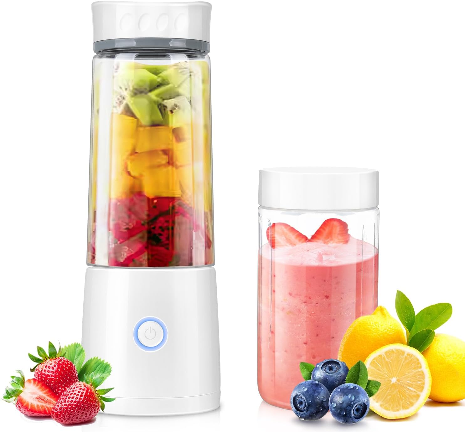 USB充電式小型ジューサー|多機能ミキサー|果物・野菜・氷対応|450MLボトル2個付き|持ち運び簡単|日本語取扱説明書付き