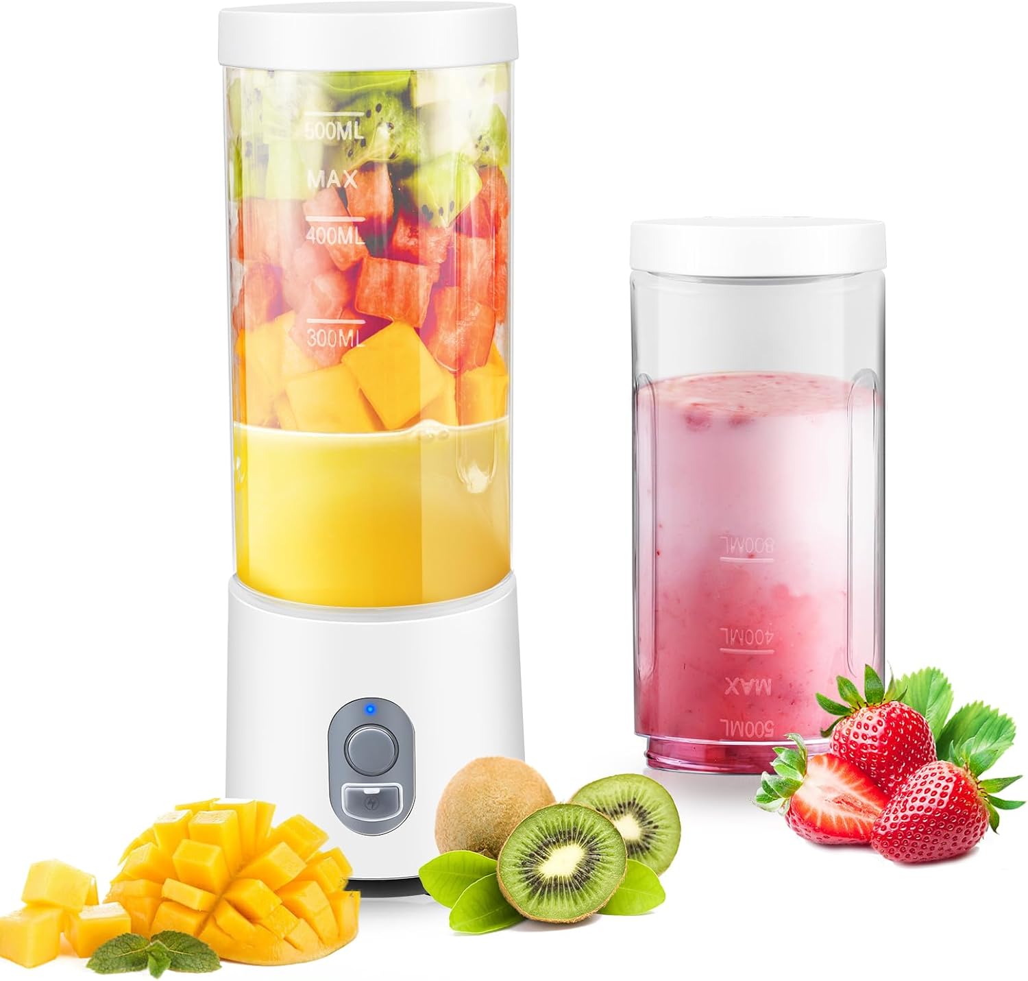 小型ジューサー ミキサー 2025年モデル 多機能 450MLボトル2本付き 高速回転 旅行・アウトドア用 (ホワイト)