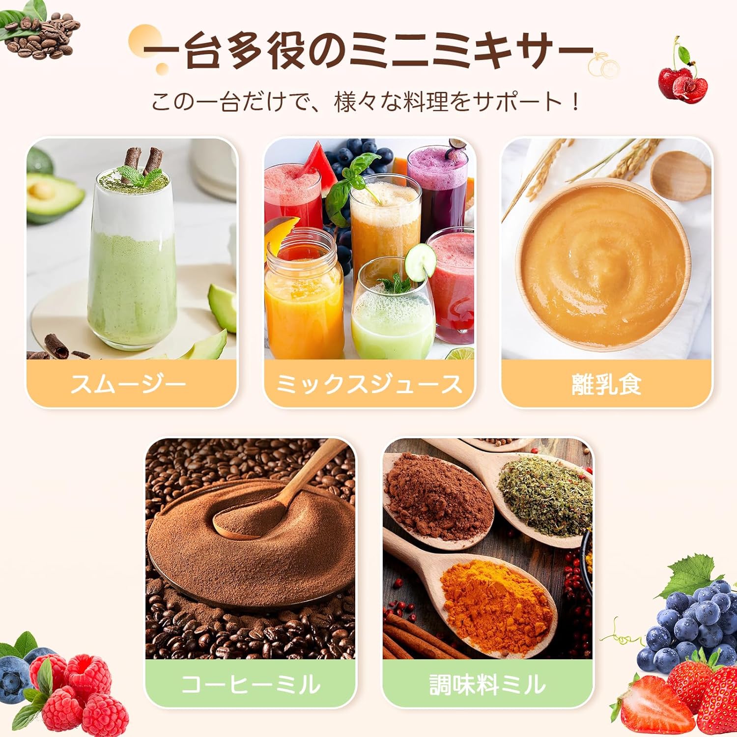 小型ジューサー ミキサー 2025年モデル 多機能 450MLボトル2本付き 高速回転 旅行・アウトドア用 (ホワイト)