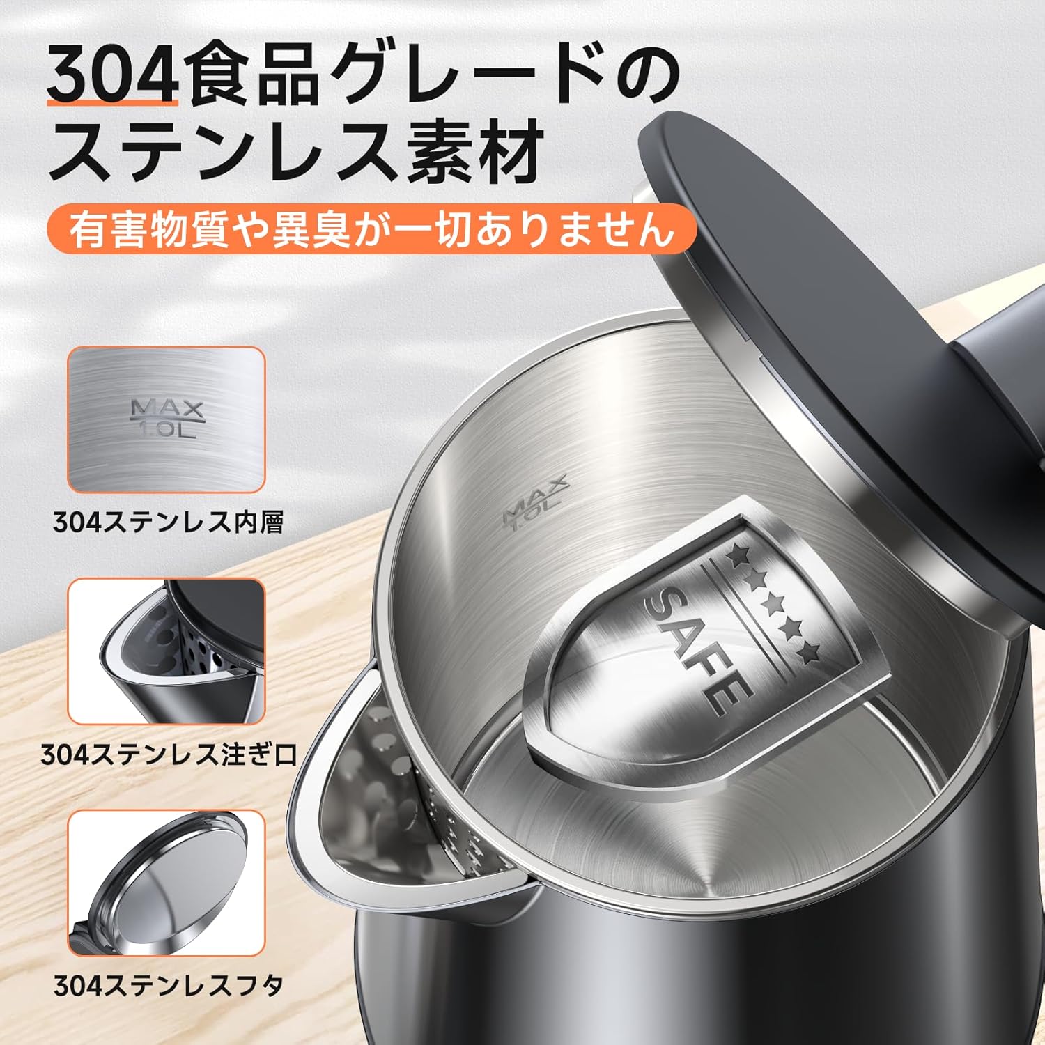 SSYFEI 電気ケトル 1.0L デジタル温度表示・7段階温度調節・空焚き防止・二重構造 ブラック