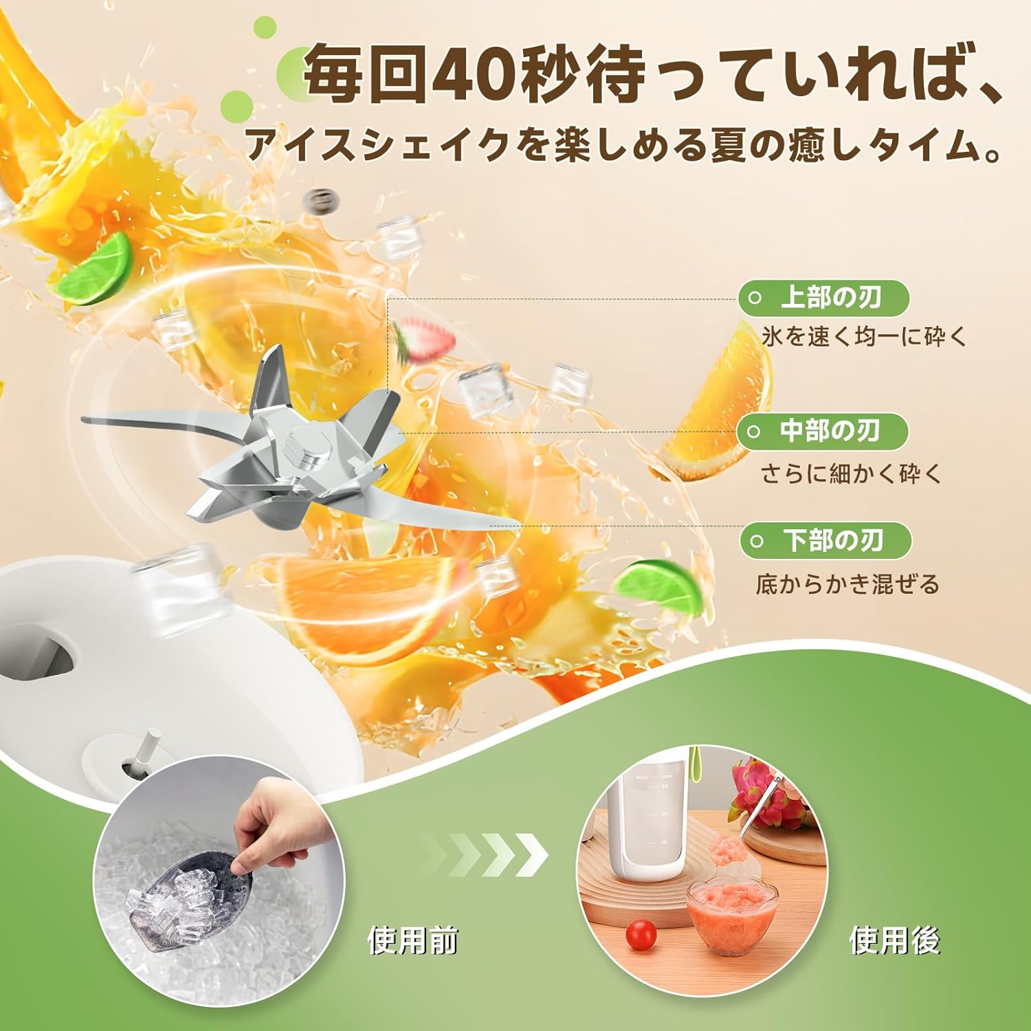 充電式スムージー・ミキサー 340ML 【2025革新強化版】氷も砕ける 一人用 Type-C充電ポート 日本語説明書付き