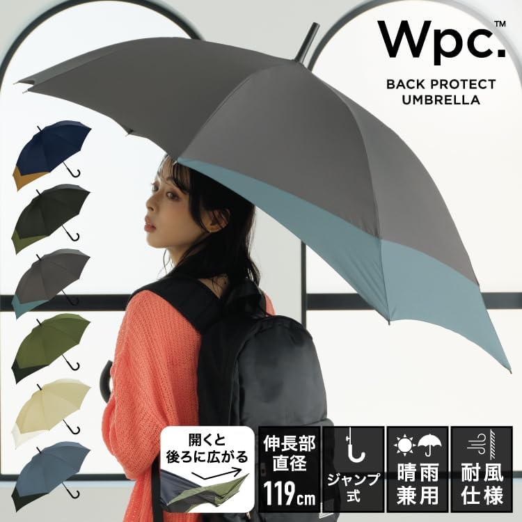 晴雨兼用 大きいジャンプ傘 メンズ・レディース用 BACK PROTECT ネイビー×キャメル 60cm