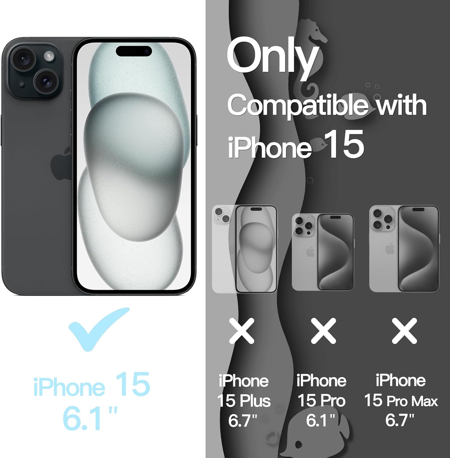 iPhone 15 用 かわいい耐衝撃ケース 波状フレーム（ブラック） 女性向け