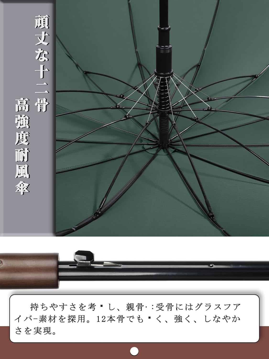 台風対応 メンズ 高強度グラスファイバー製 ワンタッチジャンプ傘 130cm 超撥水 大判 収納ポーチ付き
