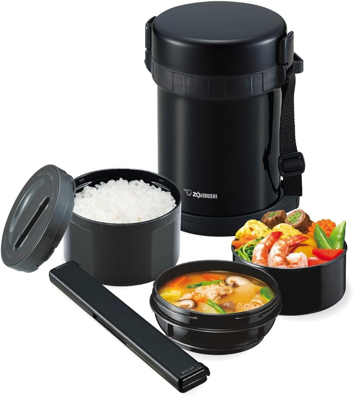 黒 ステンレス製ランチジャー お弁当 約1.2合用 電子レンジ対応