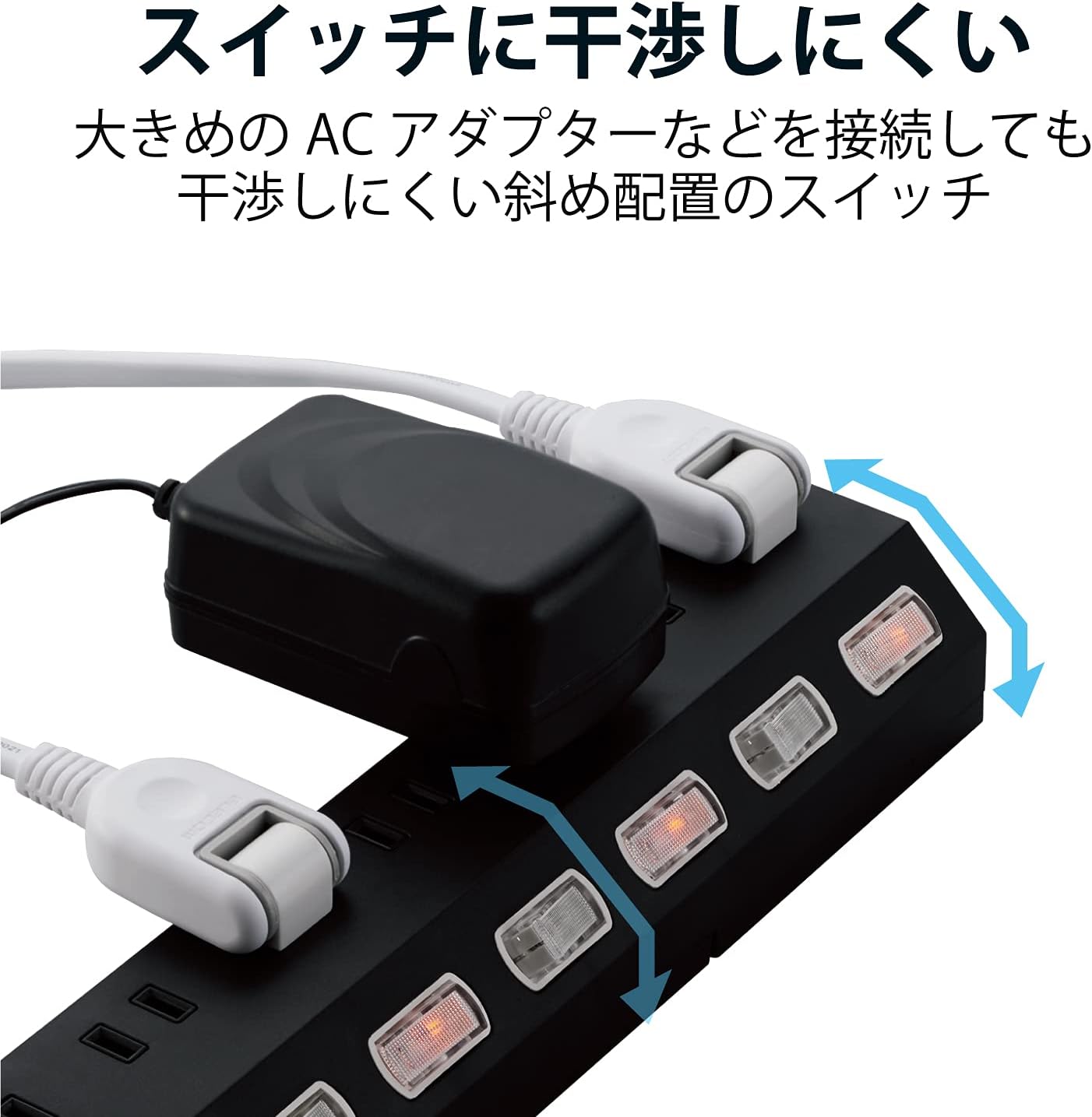 エレコム 雷ガード電源タップ 10個口 個別スイッチ付き 2.5m ブラック ECT-1625BK