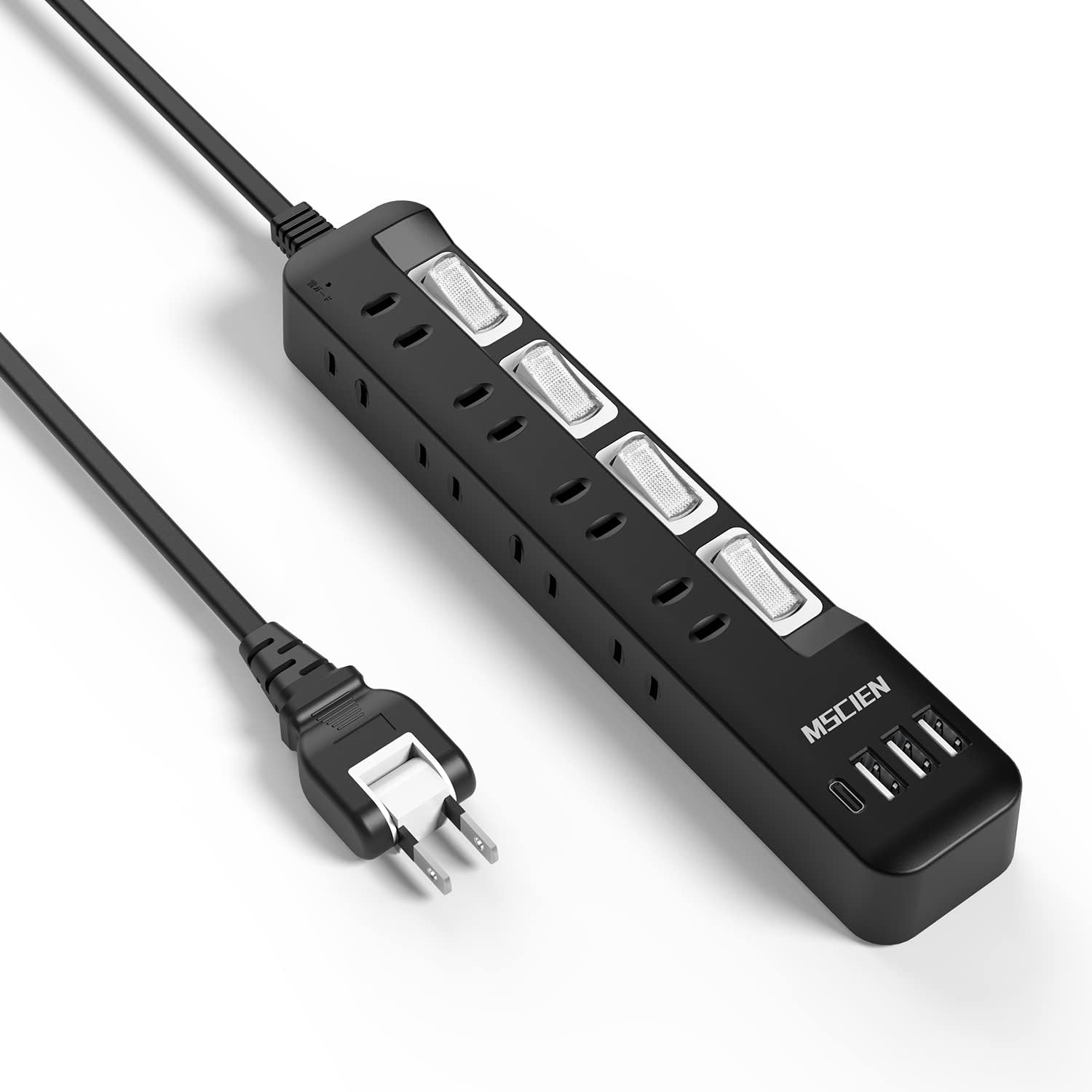 USB付き電源タップ 8口AC+1口USB-C+3口USB-A 延長コード2m 雷ガード スイッチ付き ブラック