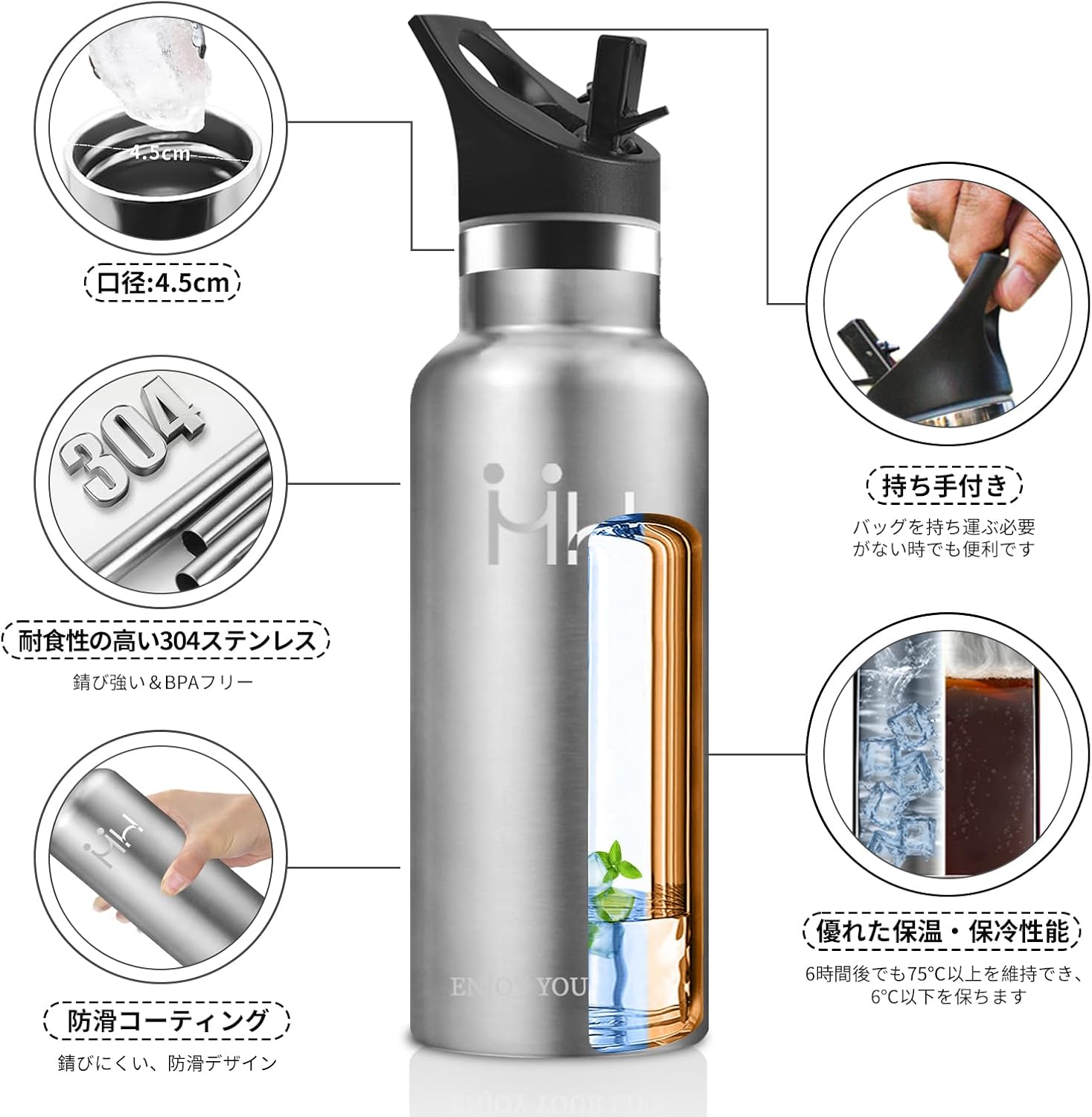750ml おしゃれな真空断熱ストロー付き保温水筒