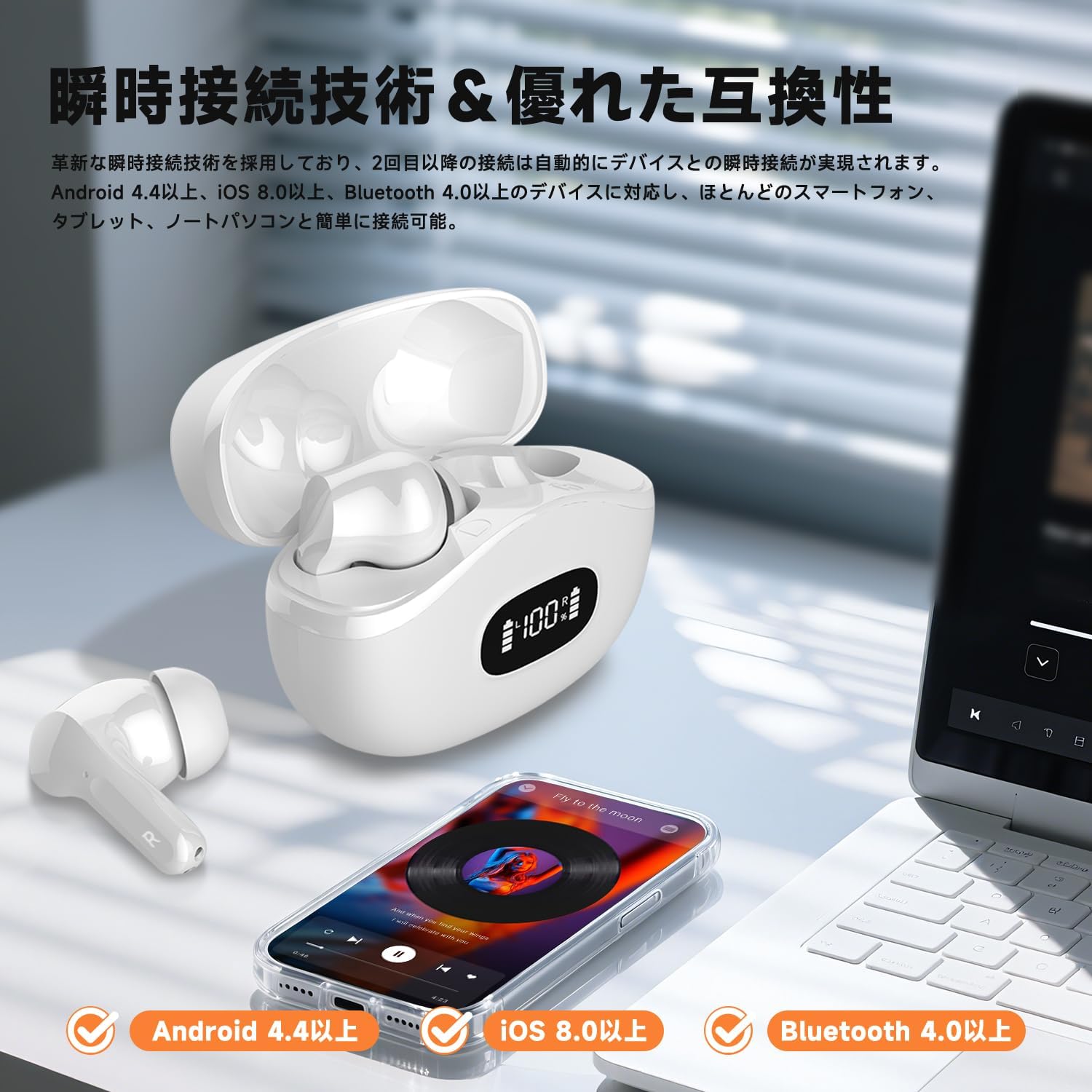 Bluetoothイヤホン ワイヤレス タッチ操作 ハンズフリー通話 自動ペアリング iOS/Android対応 2025年最新モデル