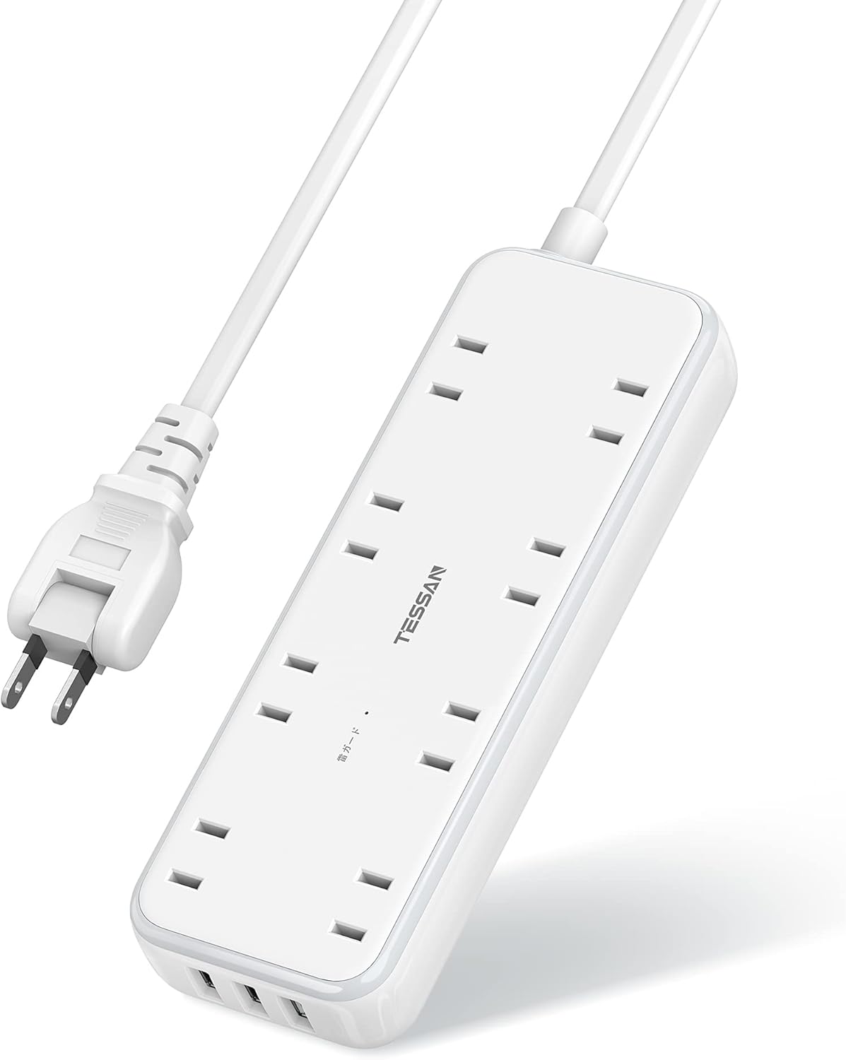 TESSAN 2m延長コード USBテーブルタップ 8口AC＋3USBポート 一括スイッチ付き