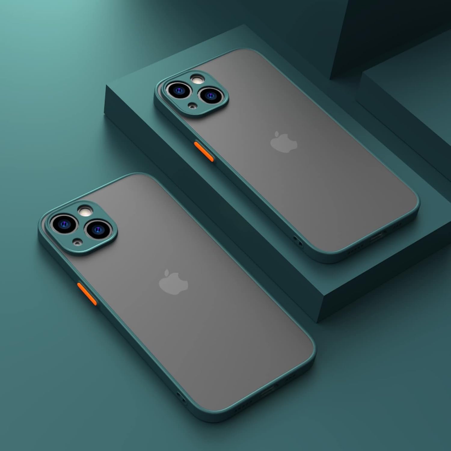 iPhone 15用耐衝撃マットケース 薄型クリア ハンドフィット ノンスリップ ダークグリーン