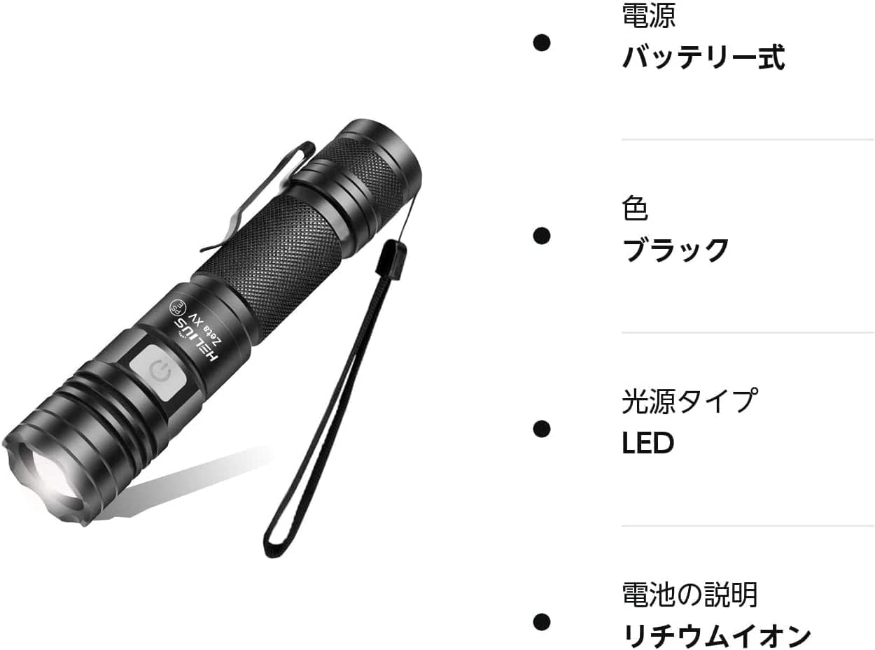 高輝度1600ルーメンLED懐中電灯 軍用仕様・USB充電式・防水 ハンディライト
