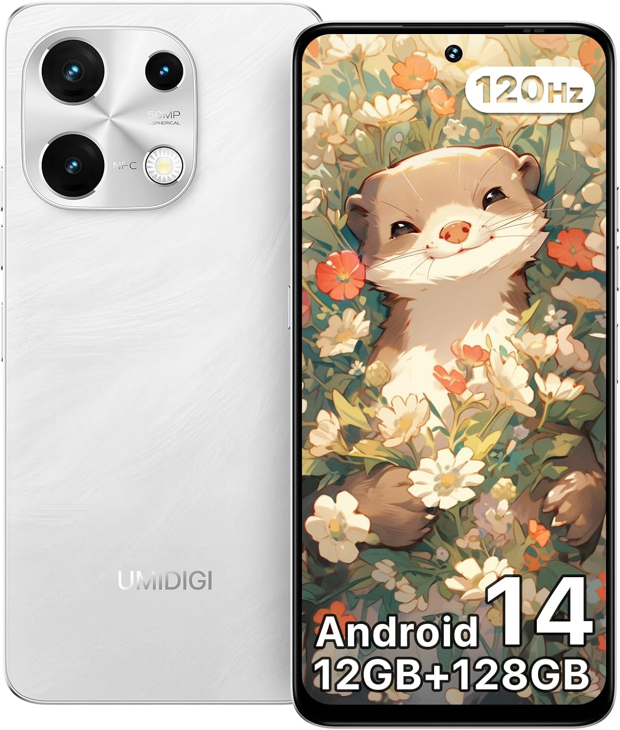 UMIDIGI Note100 simフリースマホ 120Hzリフレッシュレート 12GB RAM/128GB ROM 50MPカメラ 5000mAhバッテリー ホワイト