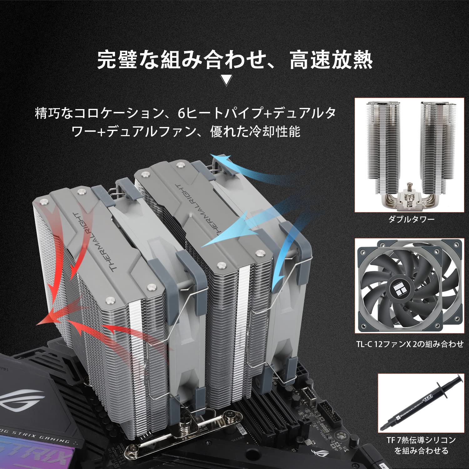 Thermalright PA 120 CPUクーラー ダブルタワー式 6本ホットパイプ 120mm PWMファン搭載 AMD/Intel対応