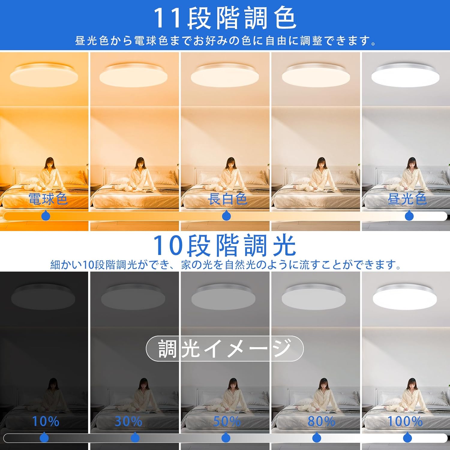 LEDシーリングライト 30W 調光・調色リモコン付き 6畳用 4300LM 玄関・寝室・台所用