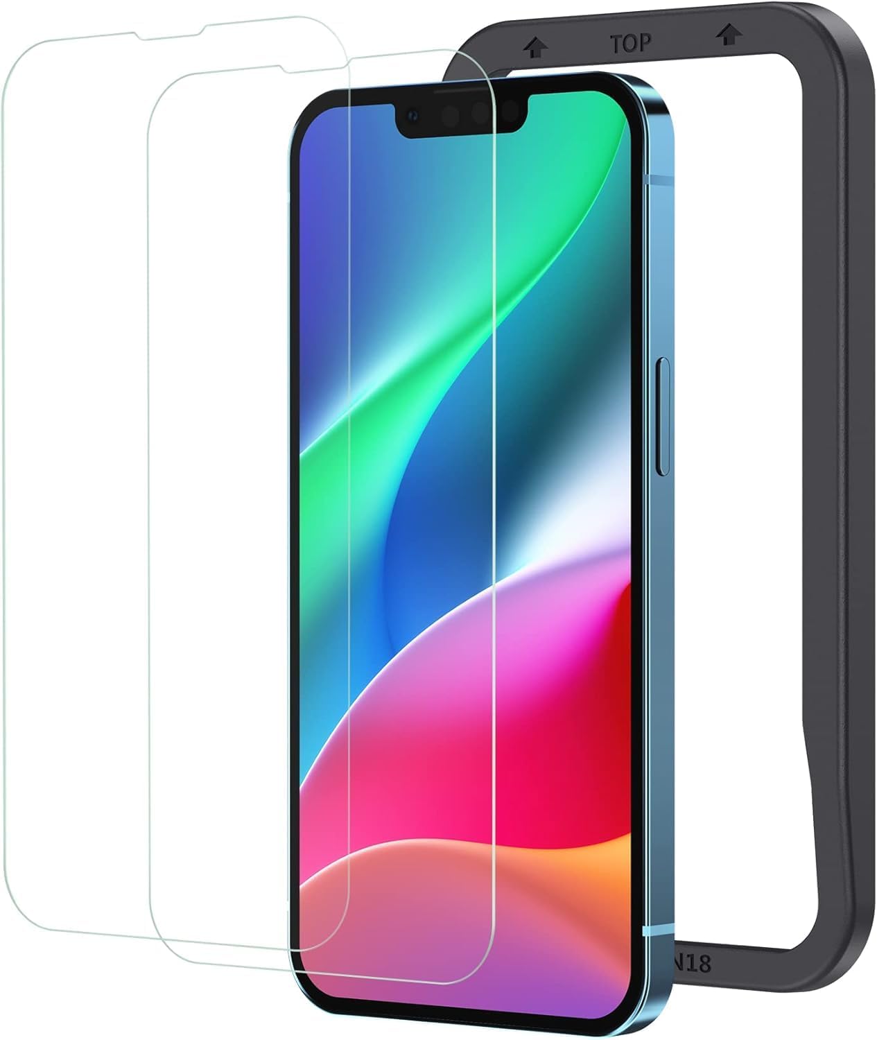 iPhone 13/14/16用 強化ガラス液晶保護フィルム 2枚セット（ガイド枠付き）