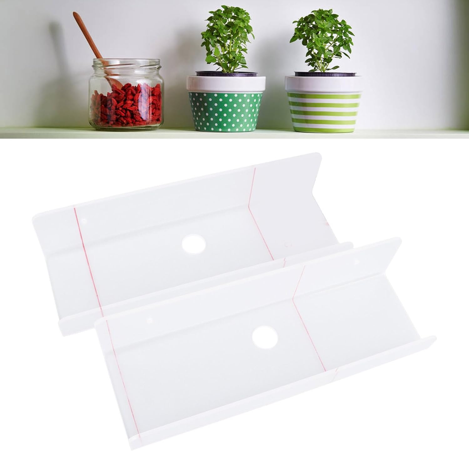 壁用アクリルクリアシェルフ2個セット - 非穴あけタイプ、25x8x6cm