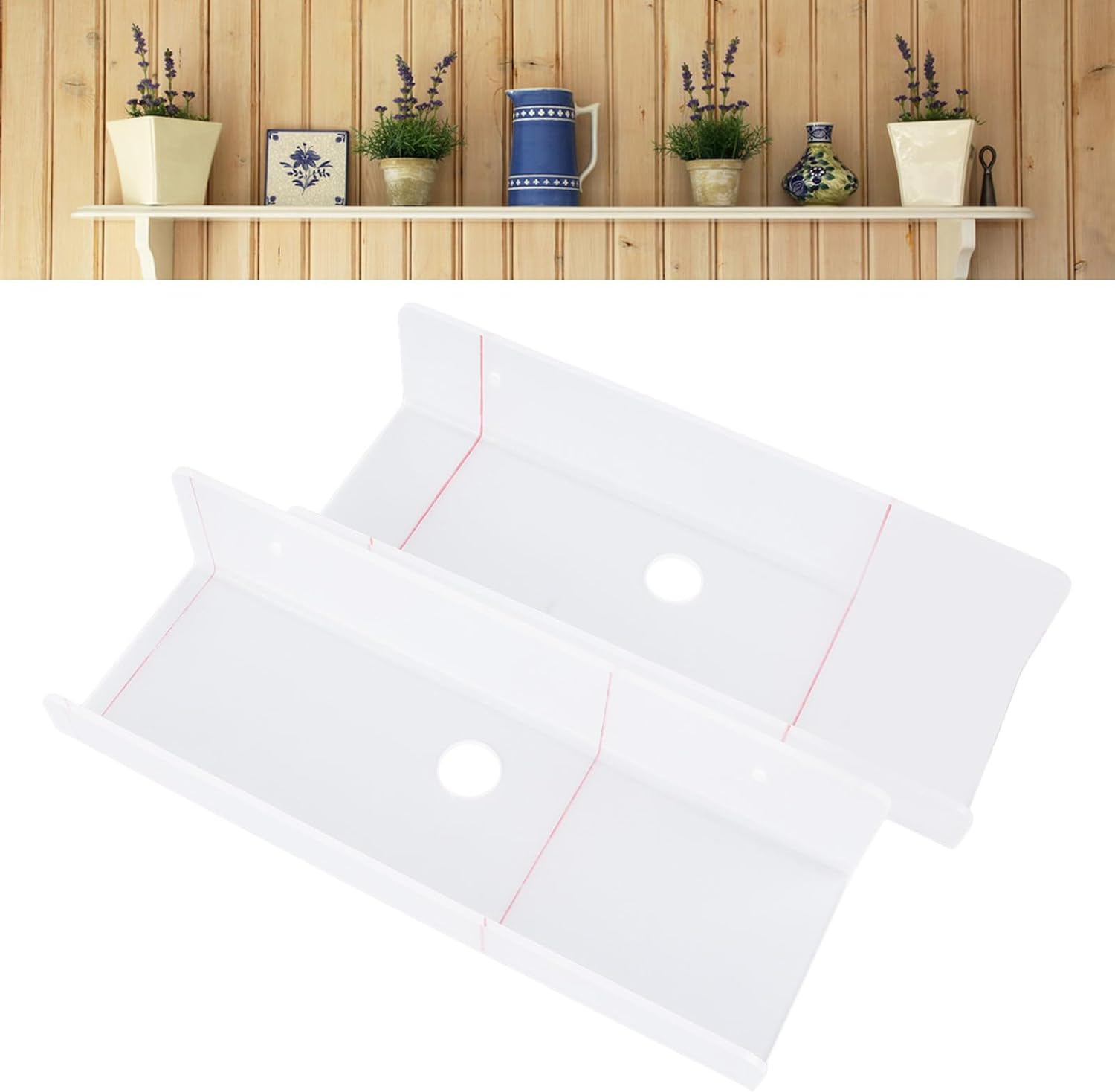 壁用アクリルクリアシェルフ2個セット - 非穴あけタイプ、25x8x6cm