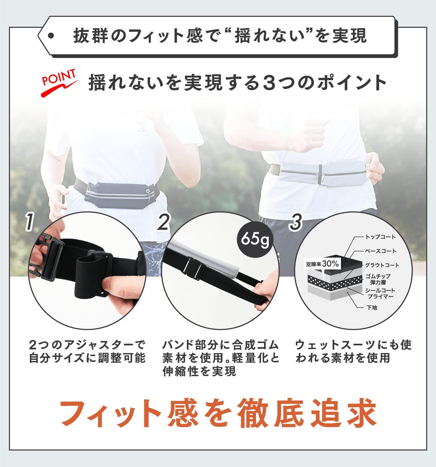 日本代表ランナー監修 軽量揺れないウエストポーチ スマホ収納大容量 ボディバッグ ユニセックス