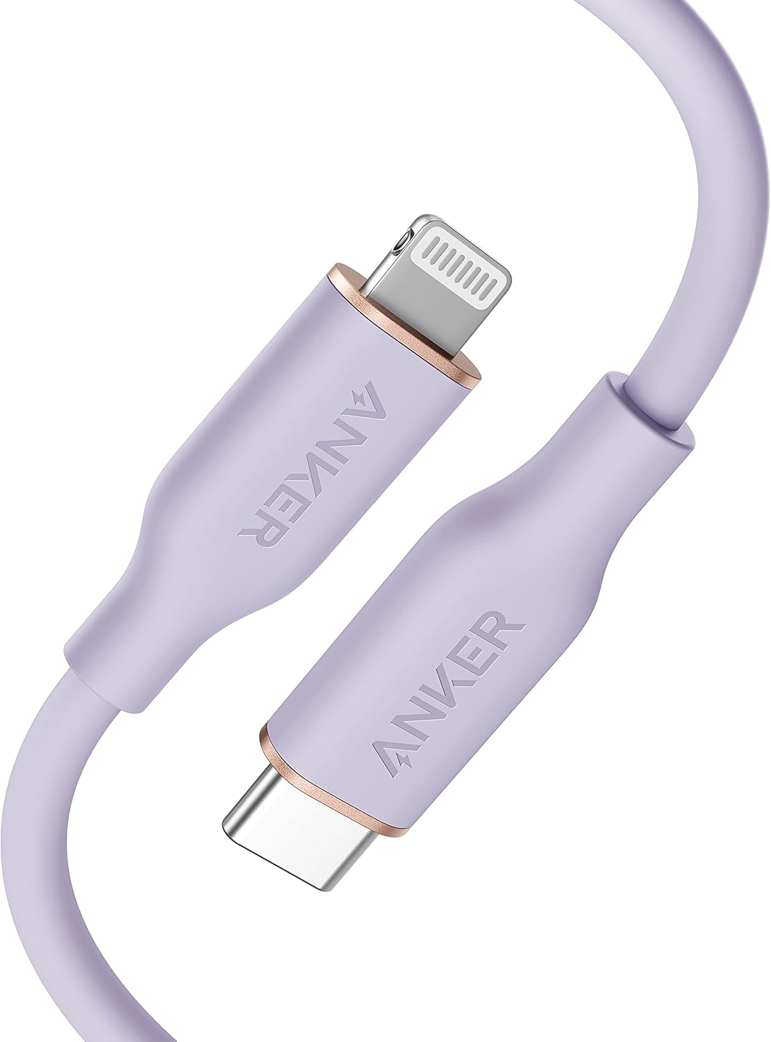 iPhone対応 MFi認証 シリコン製絡まないUSB-C & ライトニングケーブル (0.9m ライトパープル)