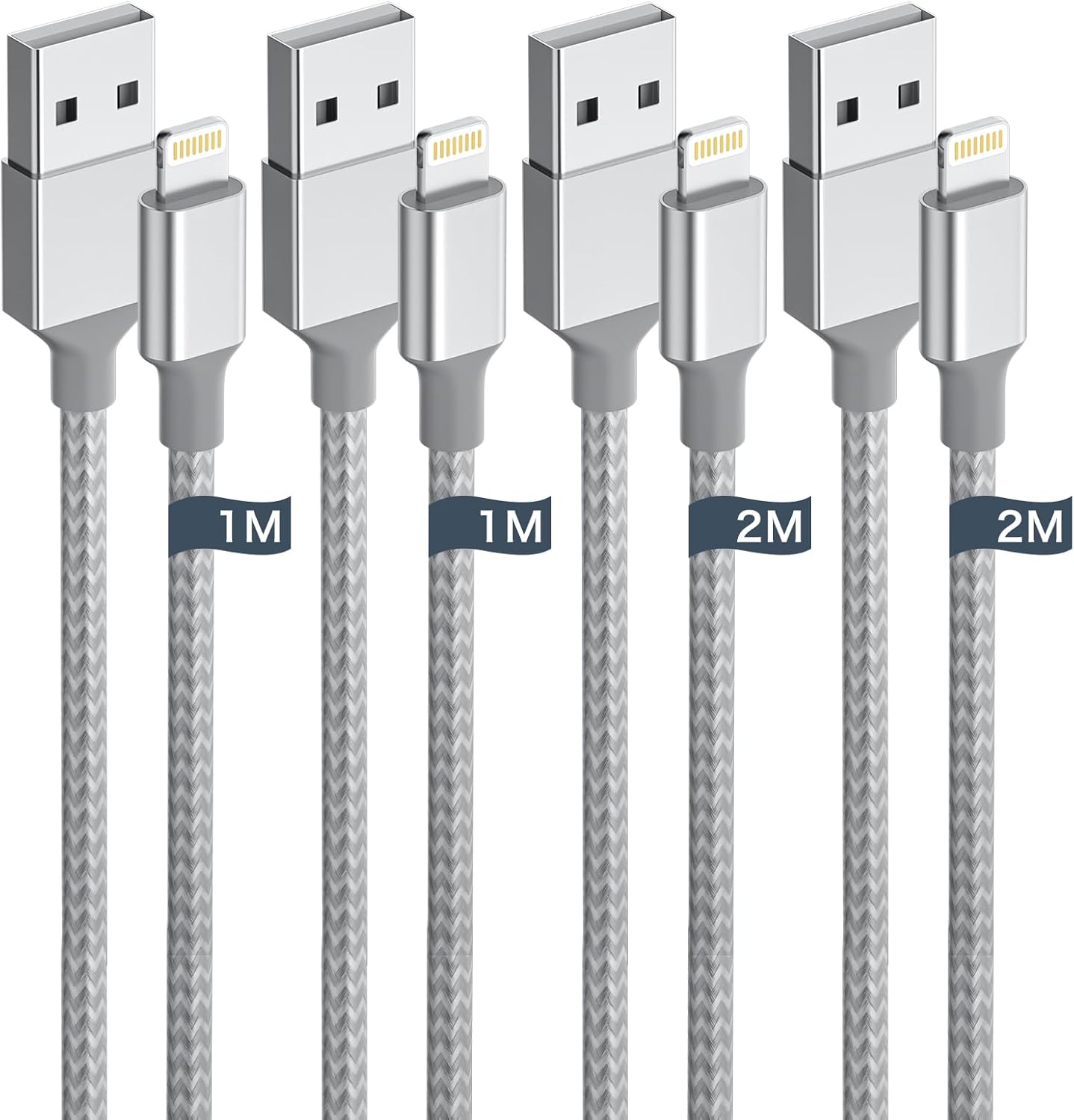 MFi認証ライトニング充電ケーブル【1M/2M 各2本】ナイロン編み・超高耐久・最大2.4A急速充電対応