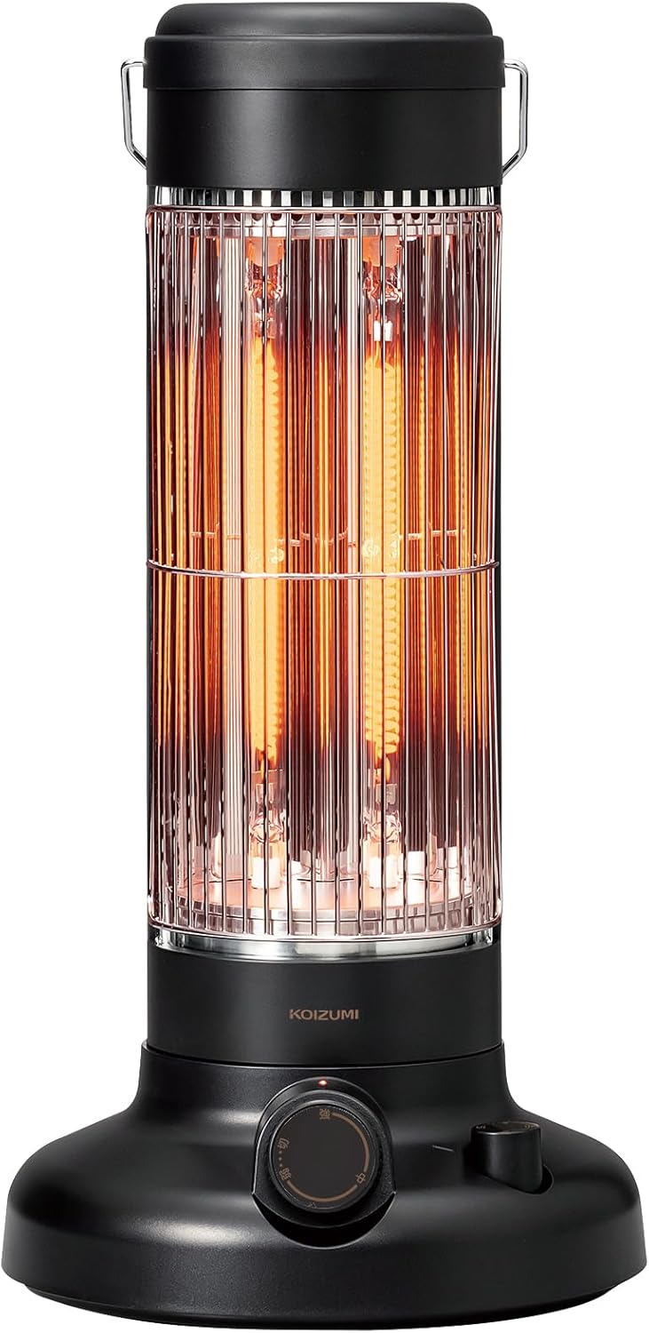 コイズミ 遠赤外線 カーボンヒーター 600～300W 無段階調節 自動オフタイマー コンパクト ブラック