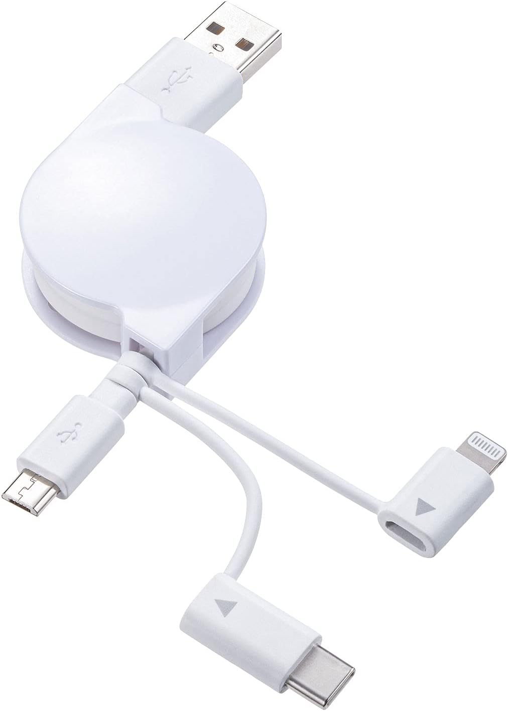 サンワサプライ 3in1 巻取りUSBケーブル 0.8m (ライトニング/Type-C/microB)
