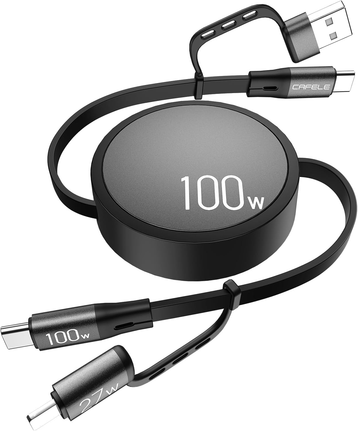 100W急速充電対応2in1巻き取り式ケーブル type C 1.1m