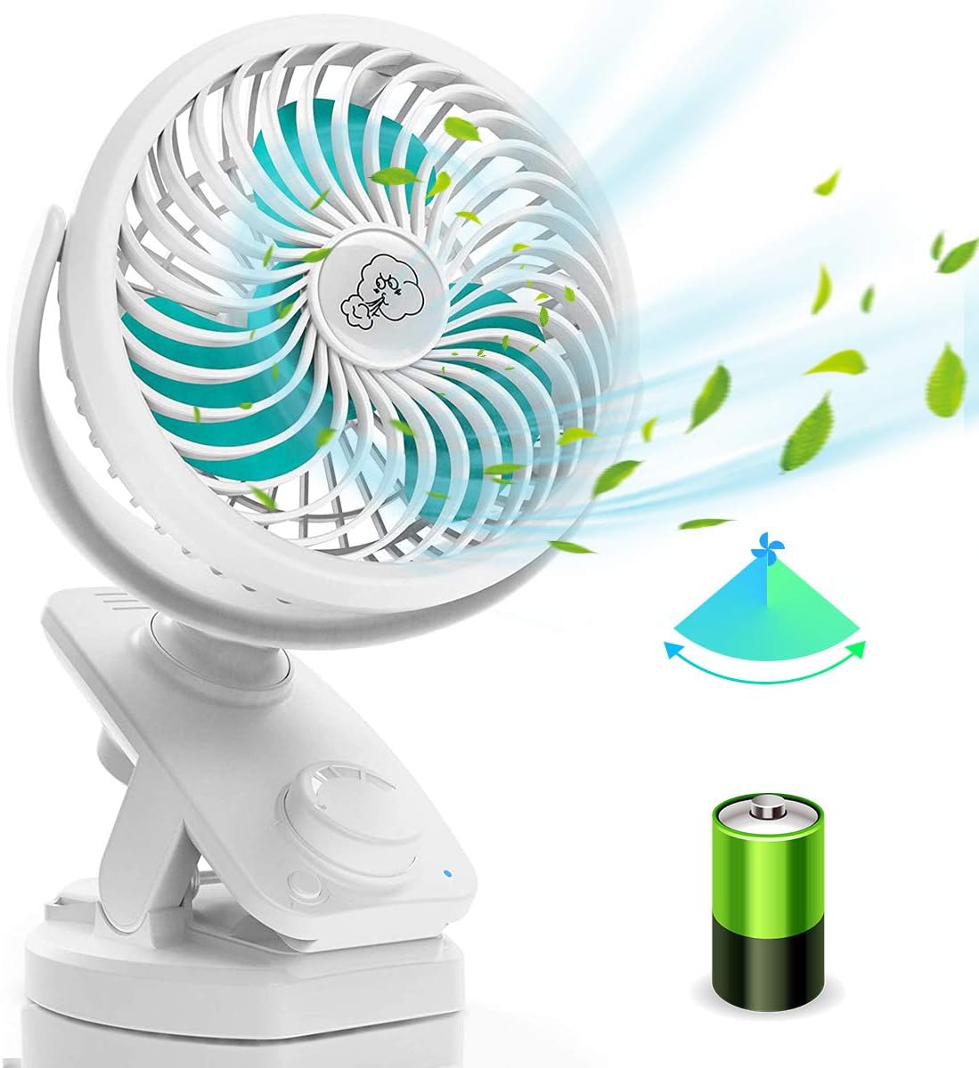 【最大60時間連続使用】 卓上充電式扇風機 風量無段階調節 360°角度調整 USBクリップ 静音設計 直径14.5cm ホワイト