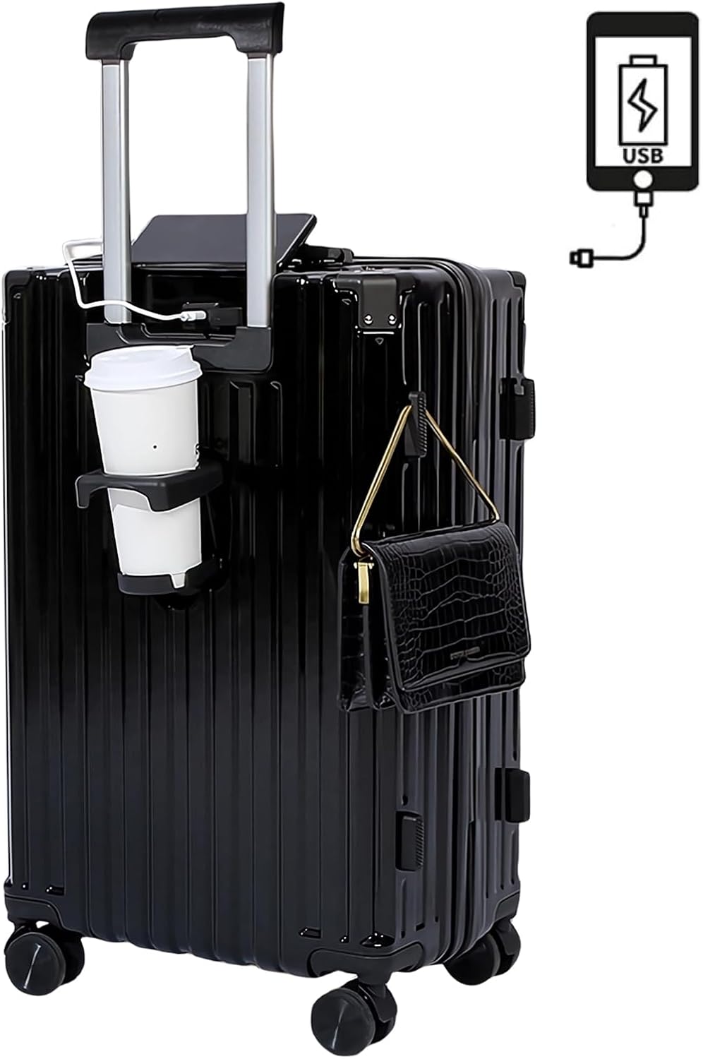 機内持ち込み可能な大型キャリーケース USBポート付き 62L ブラック