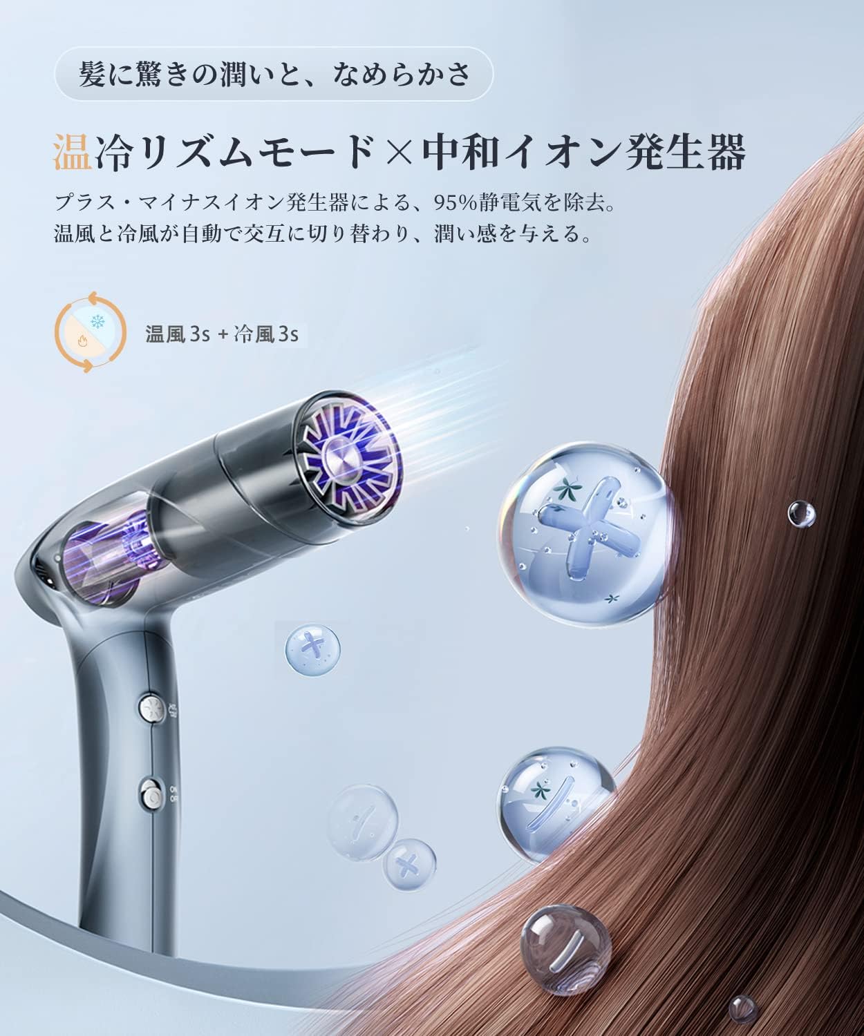サロン級 速乾ヘアドライヤー 中和イオン搭載 折り畳み式 コンパクト 旅行用 PSE認証 星空グレー