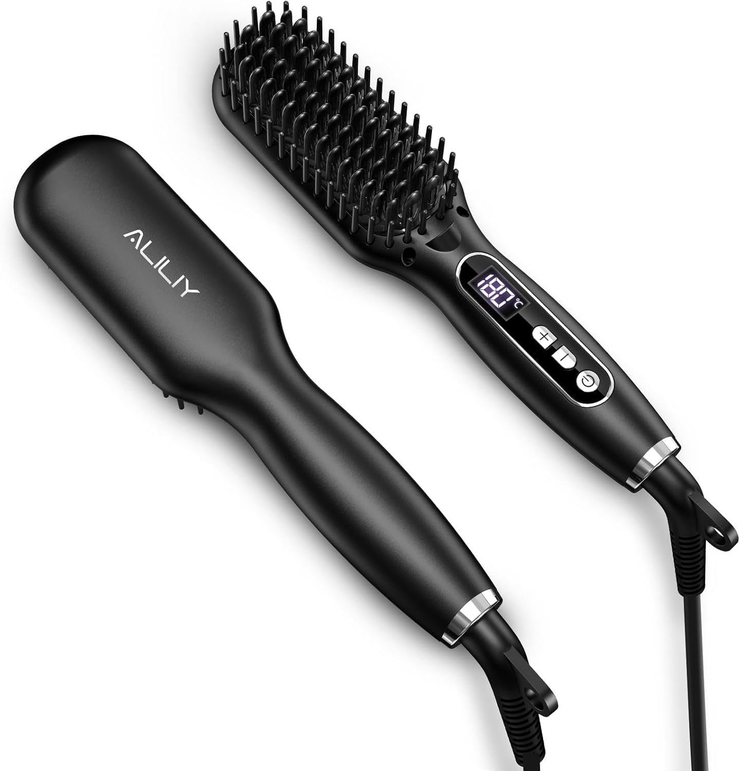 ヘアケア ヒートブラシ アイロン【120～200℃ 9段階温度調整 3000万マイナスイオン 軽量・コンパクト・持ち運び便利】（ブラック）
