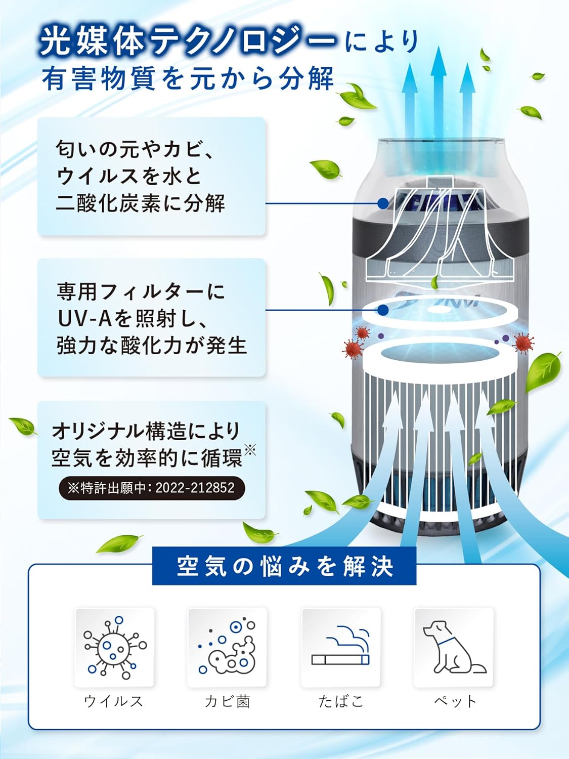 ポータブル花粉・タバコ脱臭機【SAMURAI AIR】光触媒・HEPAフィルター搭載（ブラック）