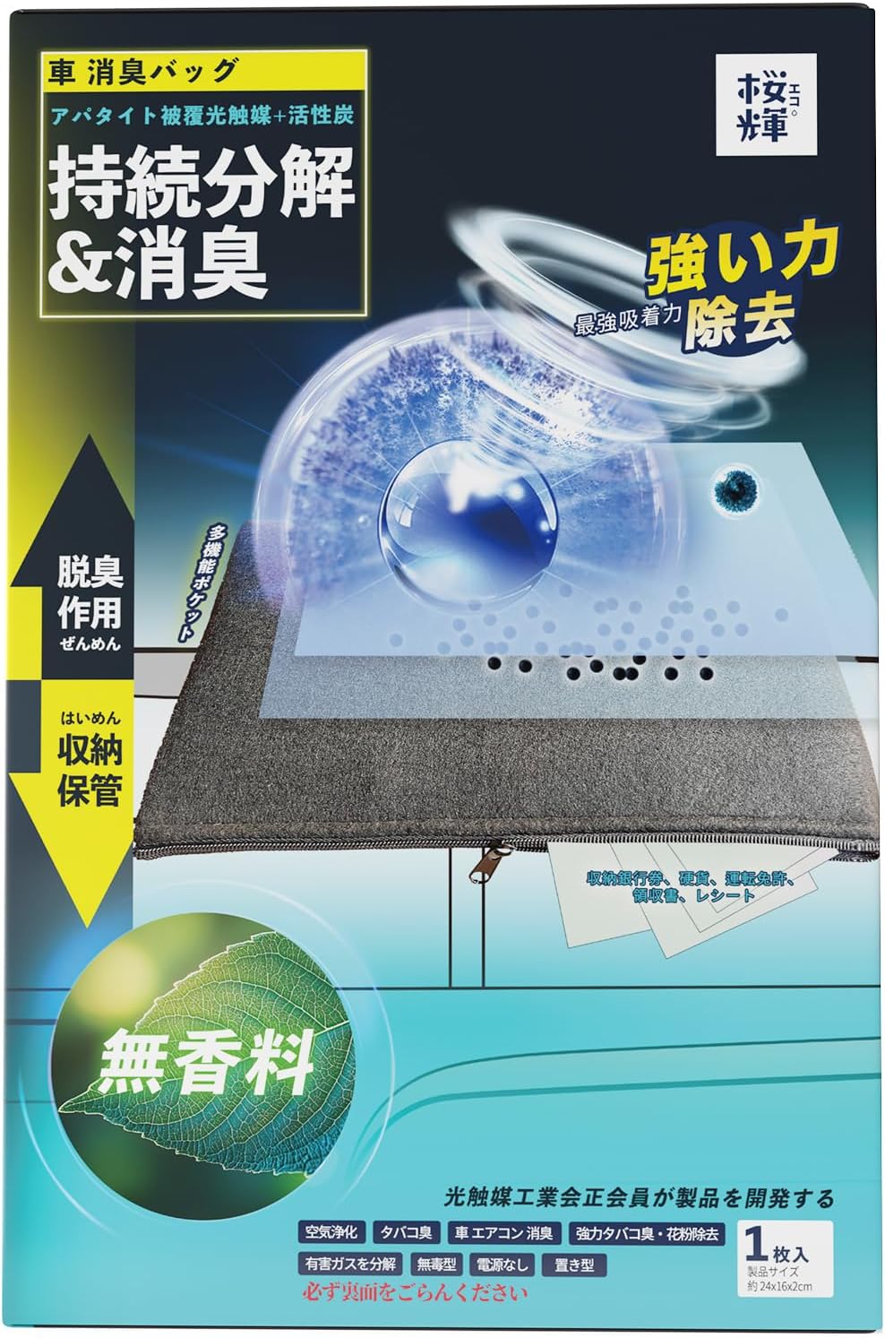 タバコ臭除去 車載空気清浄機 無香料 光触媒 充電不要 24ヶ月使用可能