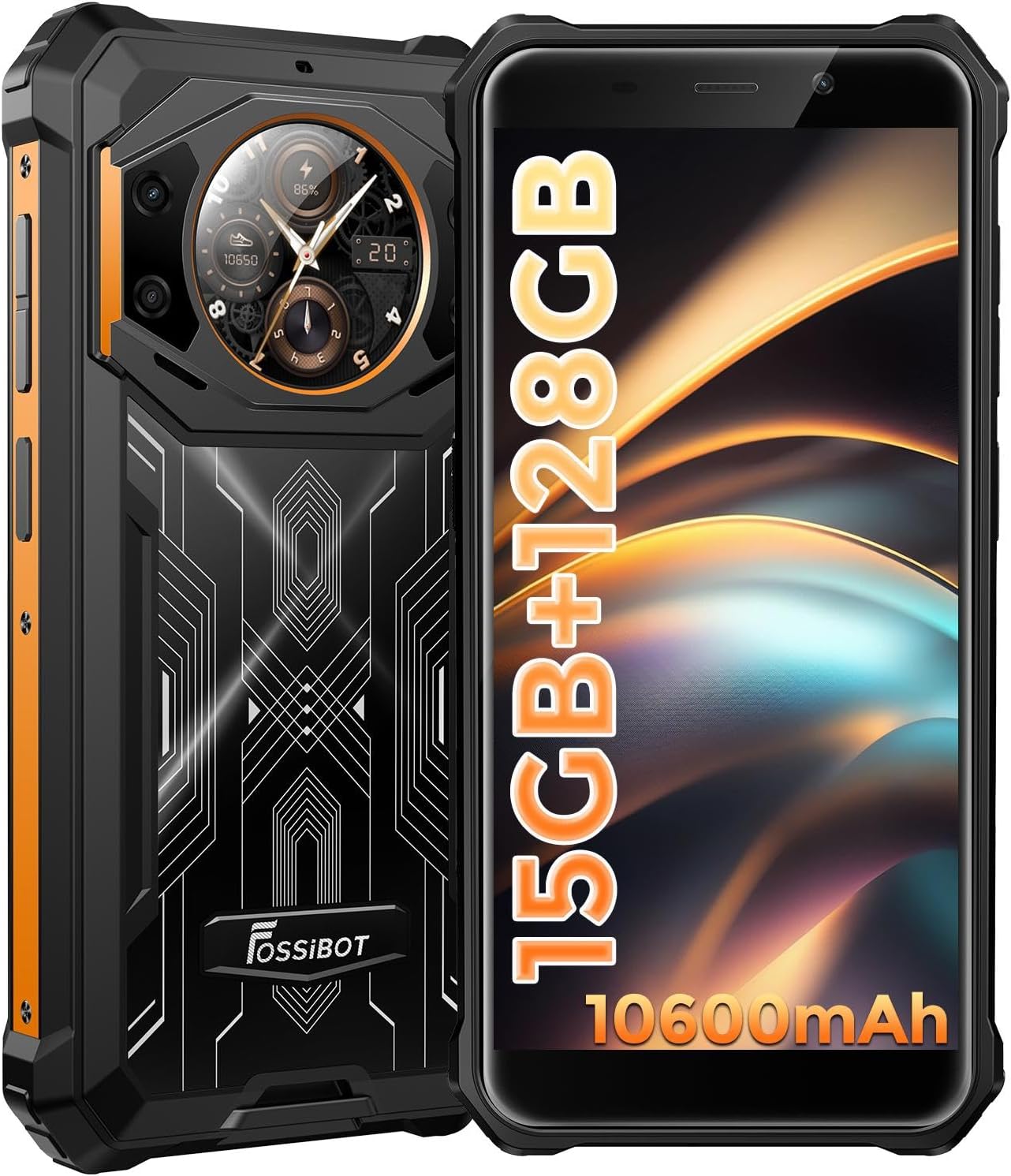 FOSSiBOT F101 Pro タフネススマホ 15GB RAM + 128GB ROM 10600mAhバッテリー IP68/69K防水防塵 24MPカメラ Android13 オレンジ