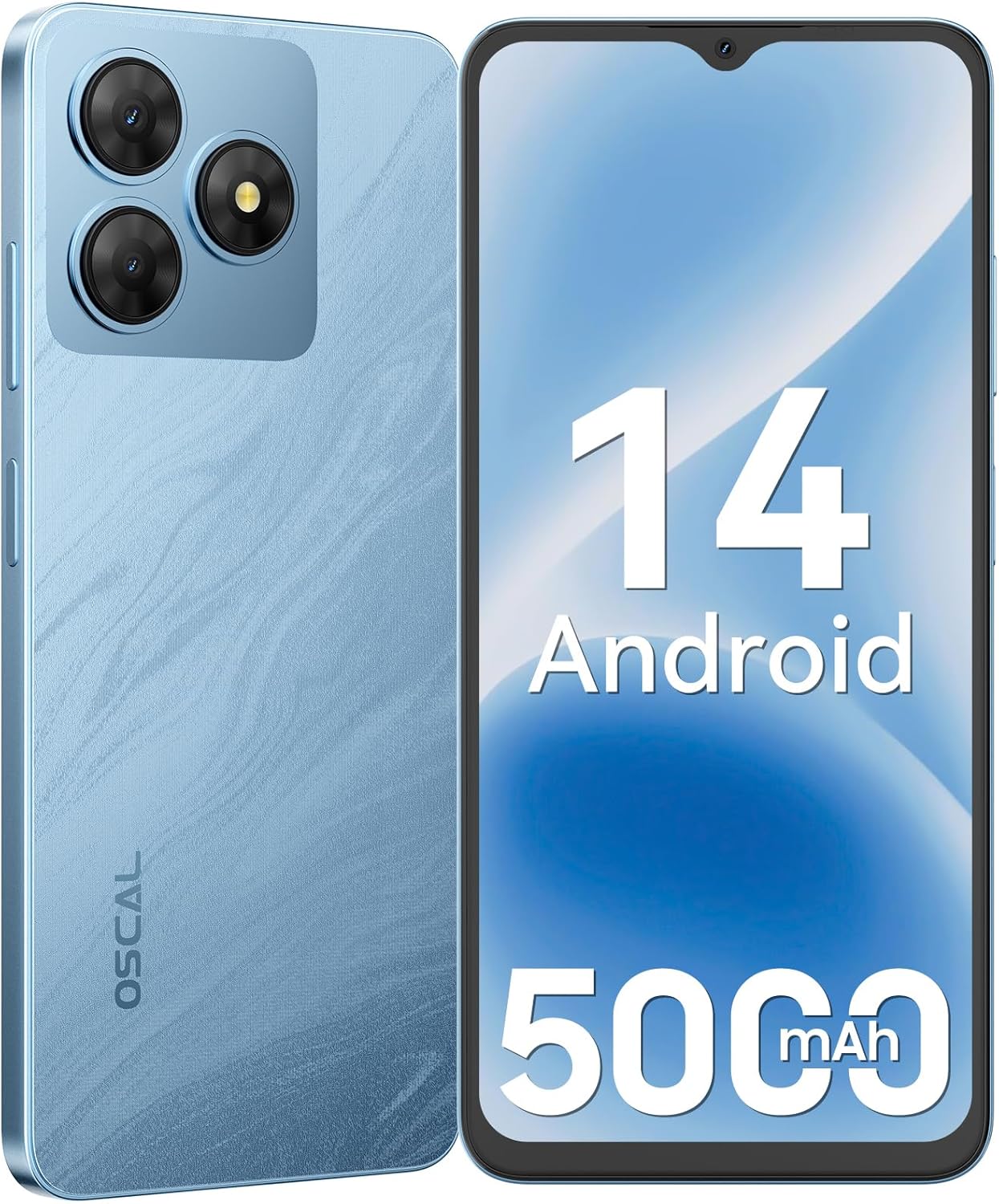 6GB RAM/64GBストレージ拡張可能 OSCAL Flat2C スマホ - 5000mAhバッテリー & 6.56インチ大画面 AIカメラ搭載