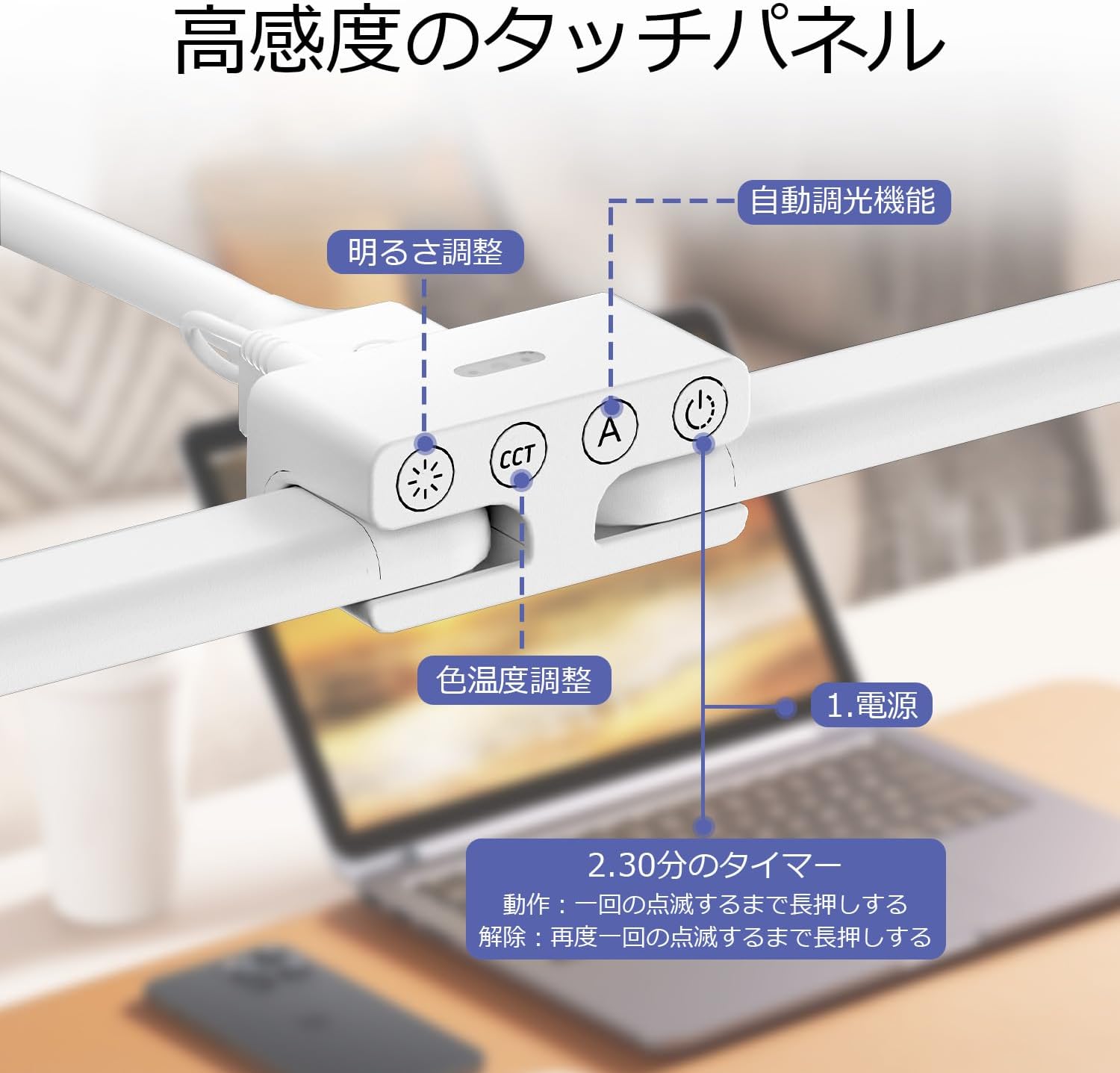 デスクライト 24W 無段階調光 電気スタンド 仕事・勉強用 白