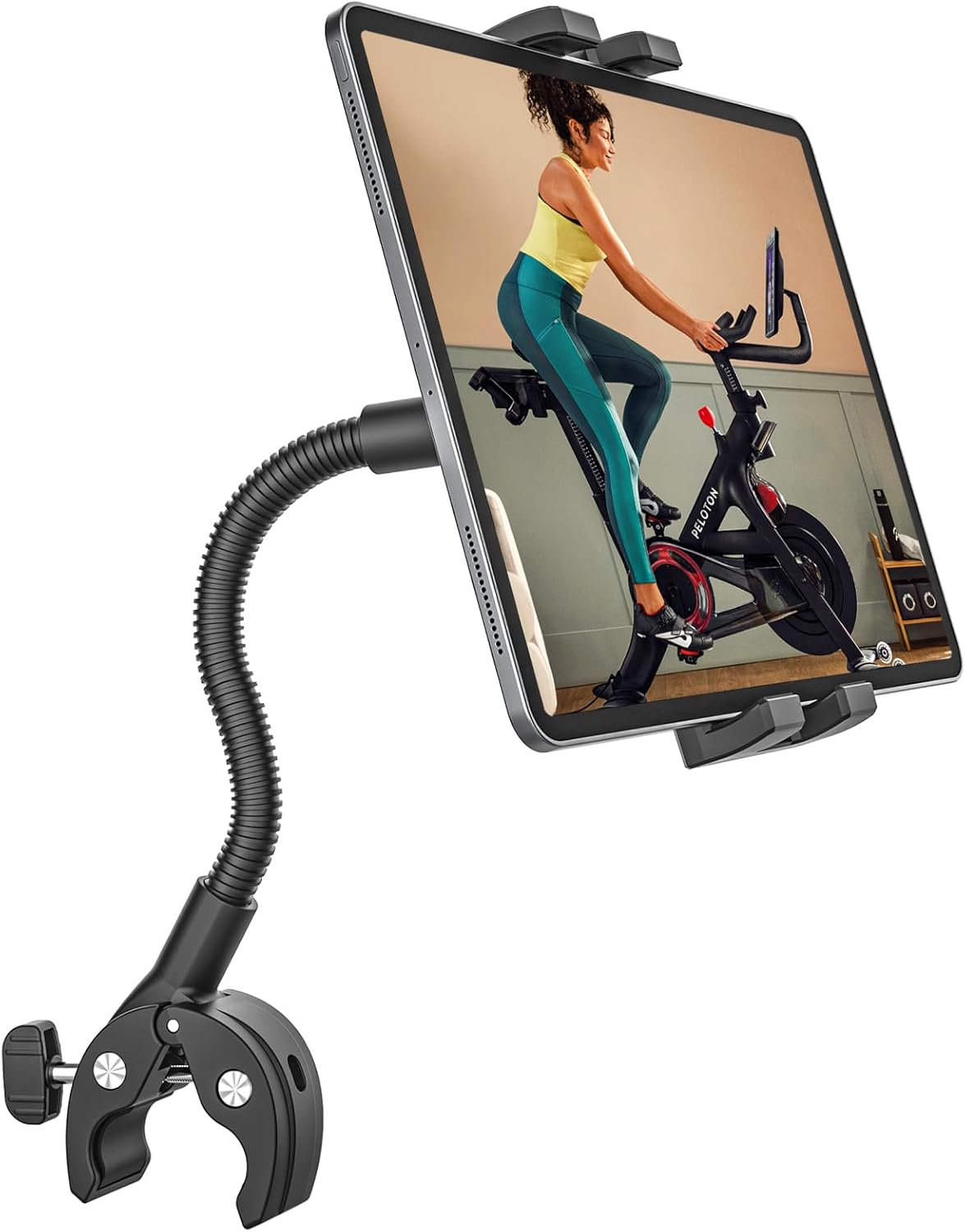 フィットネスバイク用タブレットホルダー【360°回転】金属アーム対応機種4.7-13インチデバイス