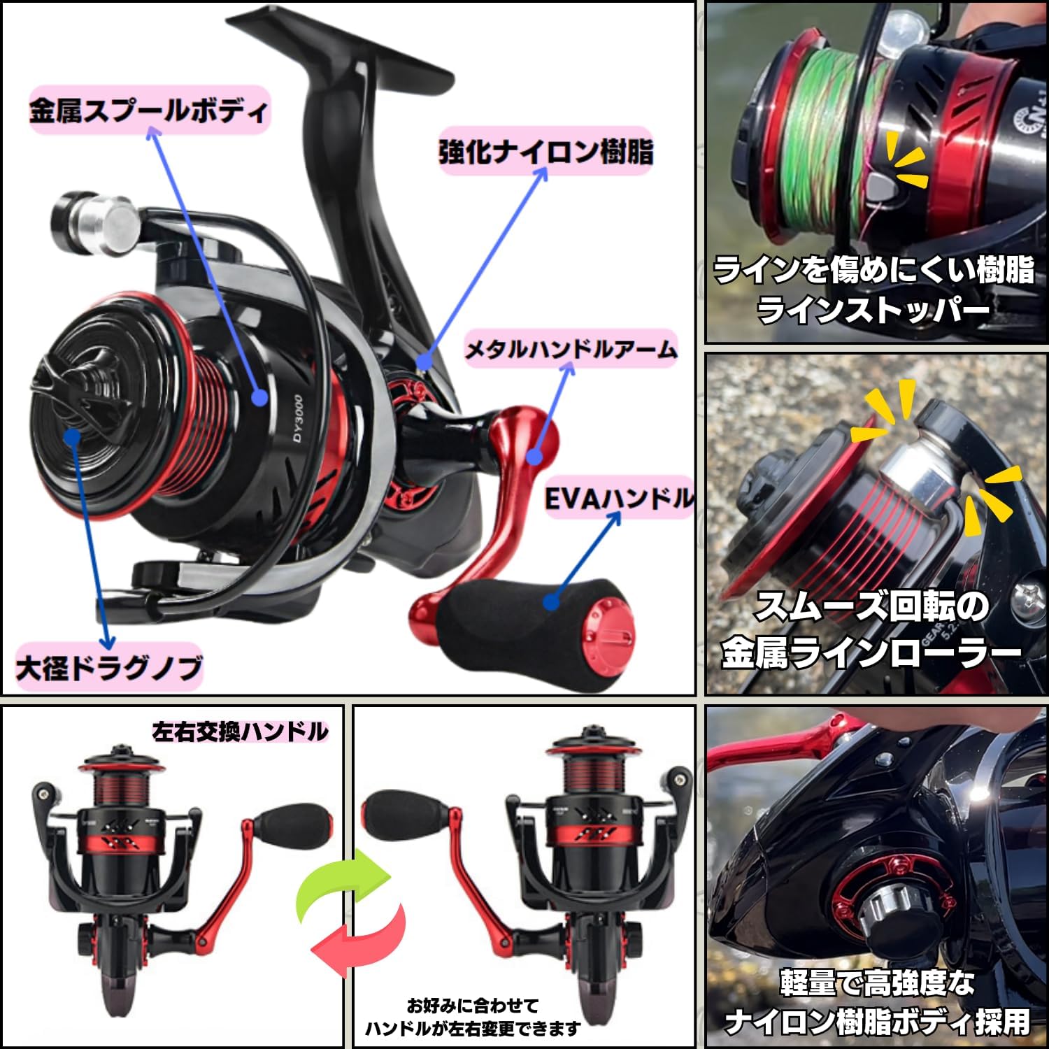 高コスパスピニングリール（ギア比5.2:1、最大ドラグ13kg）
