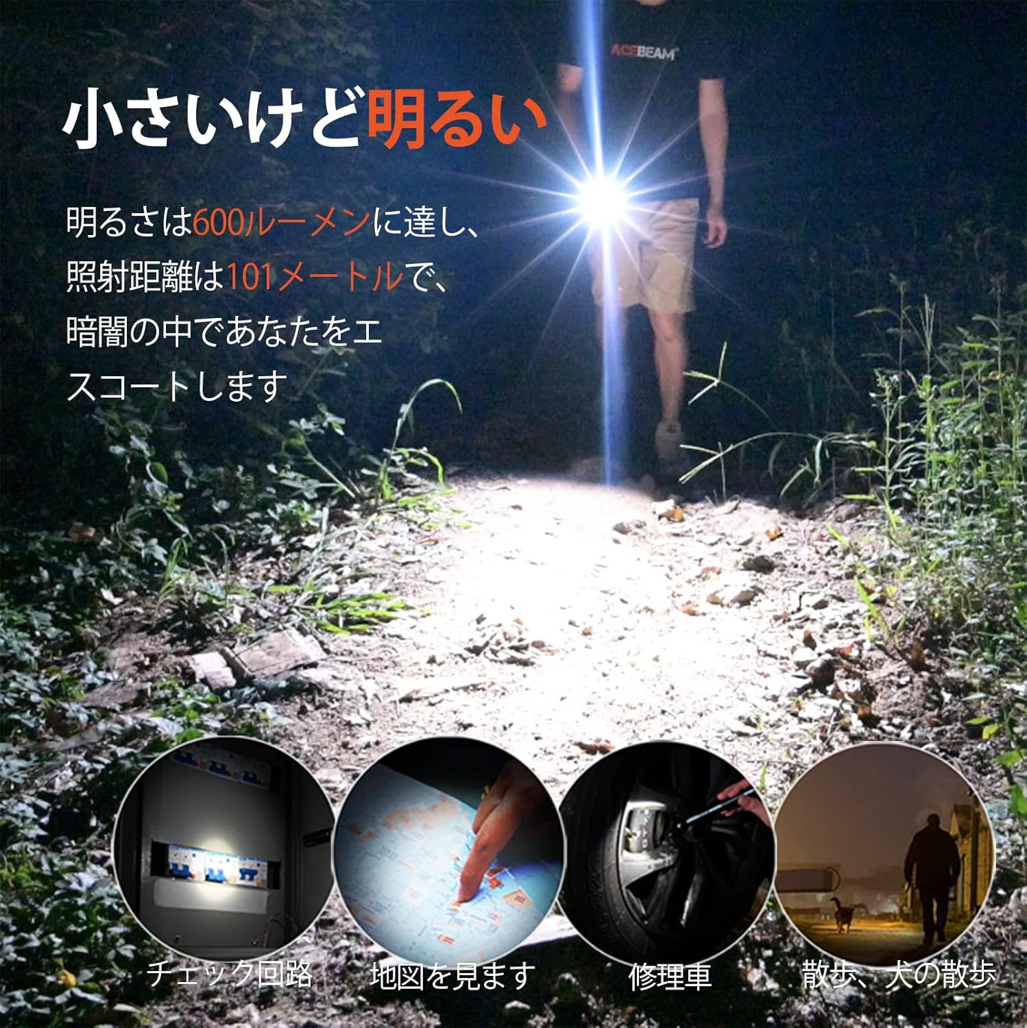 USB-C充電式 ACEBEAM Pokelit 2AA 懐中電灯 600ルーメン IP68防水 日常・アウトドア用