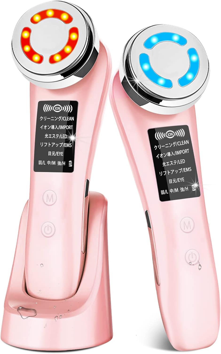 リフトアップ美顔器 EMS機能搭載 8役対応 USB充電式 自宅用 美容器 M80 (ピンク)