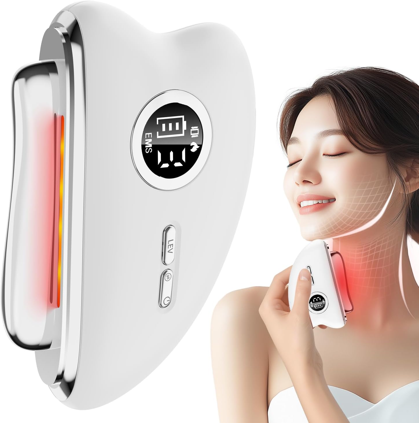 【母の日に最適なEMS電動カッサプレート 美顔器タイプC充電式 ホワイト】