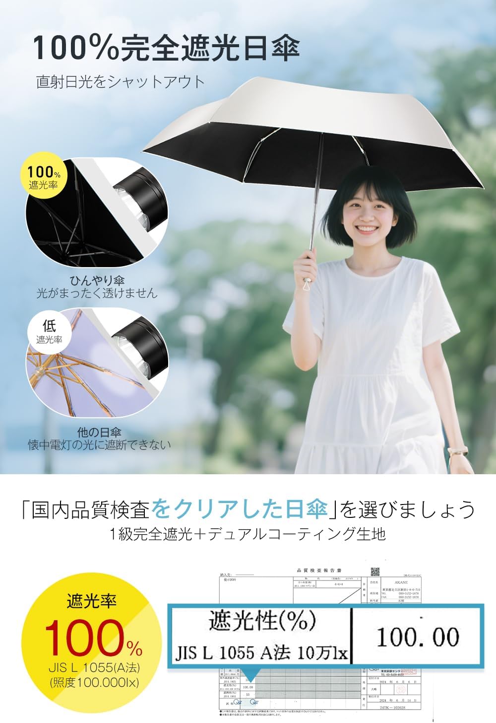 UVカット率100% 完全遮光 超軽量 折り畳み日傘 UPF50+ 母の日・父の日ギフト