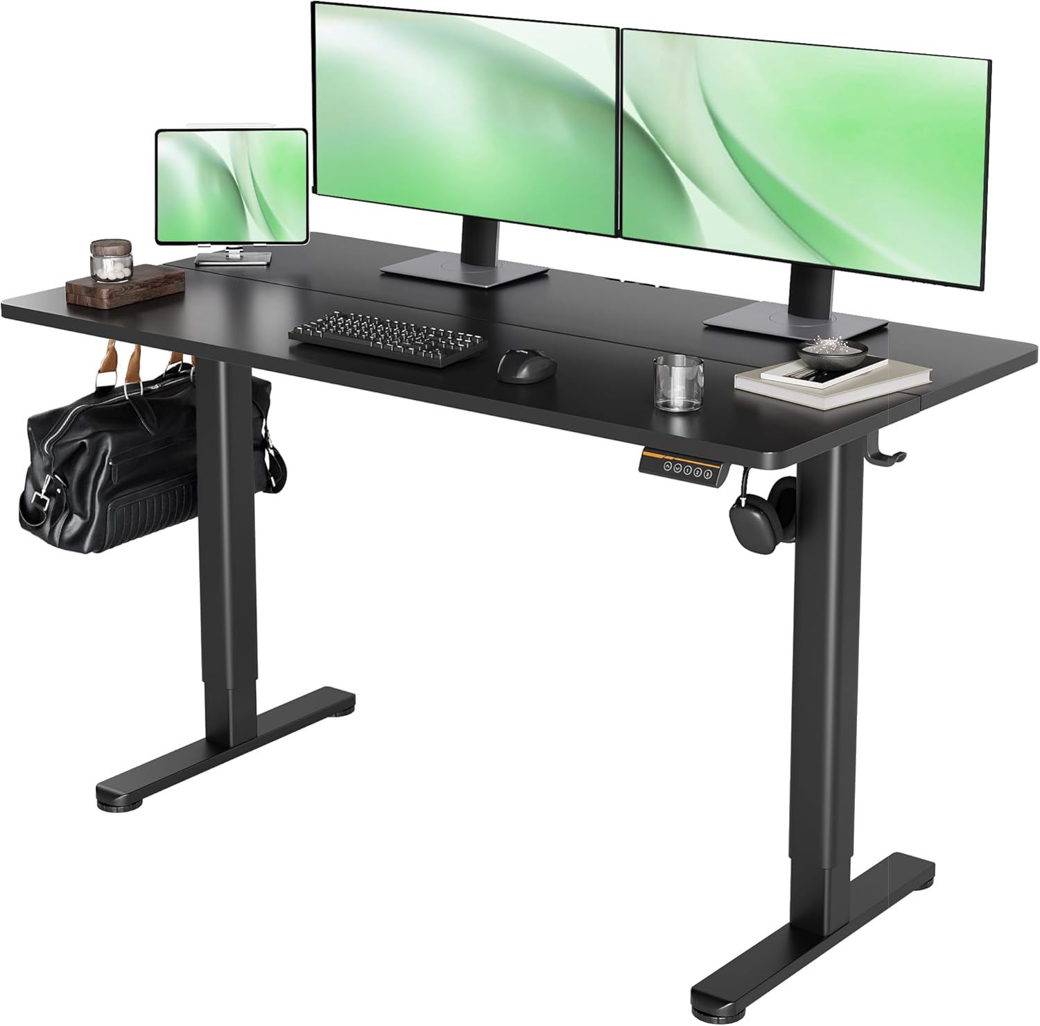 初心者向け電動昇降スタンディングデスク 幅140cm ブラックフレーム/ブラック天板
