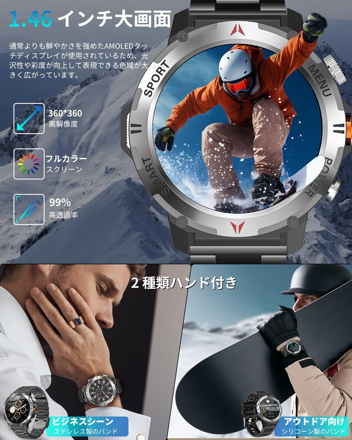 2025年改良版 Bluetooth5.3対応スポーツスマートウォッチ（ブラック）防水・防塵・100+運動モード・長持ちバッテリー